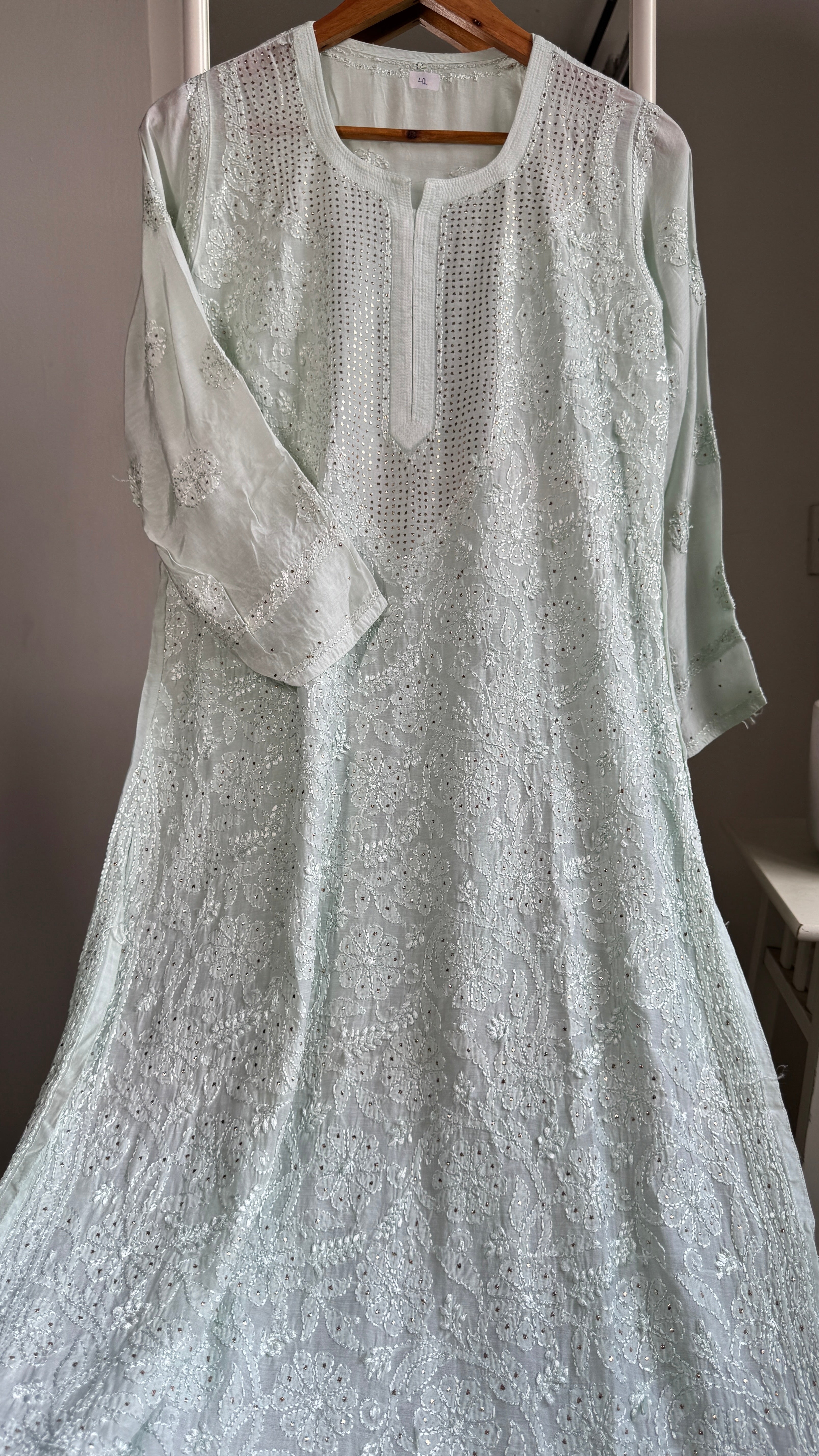 Muslin Chikankari Full Jaal Kurti with Mukaish work - Pistachio Green - Aayat Collection
