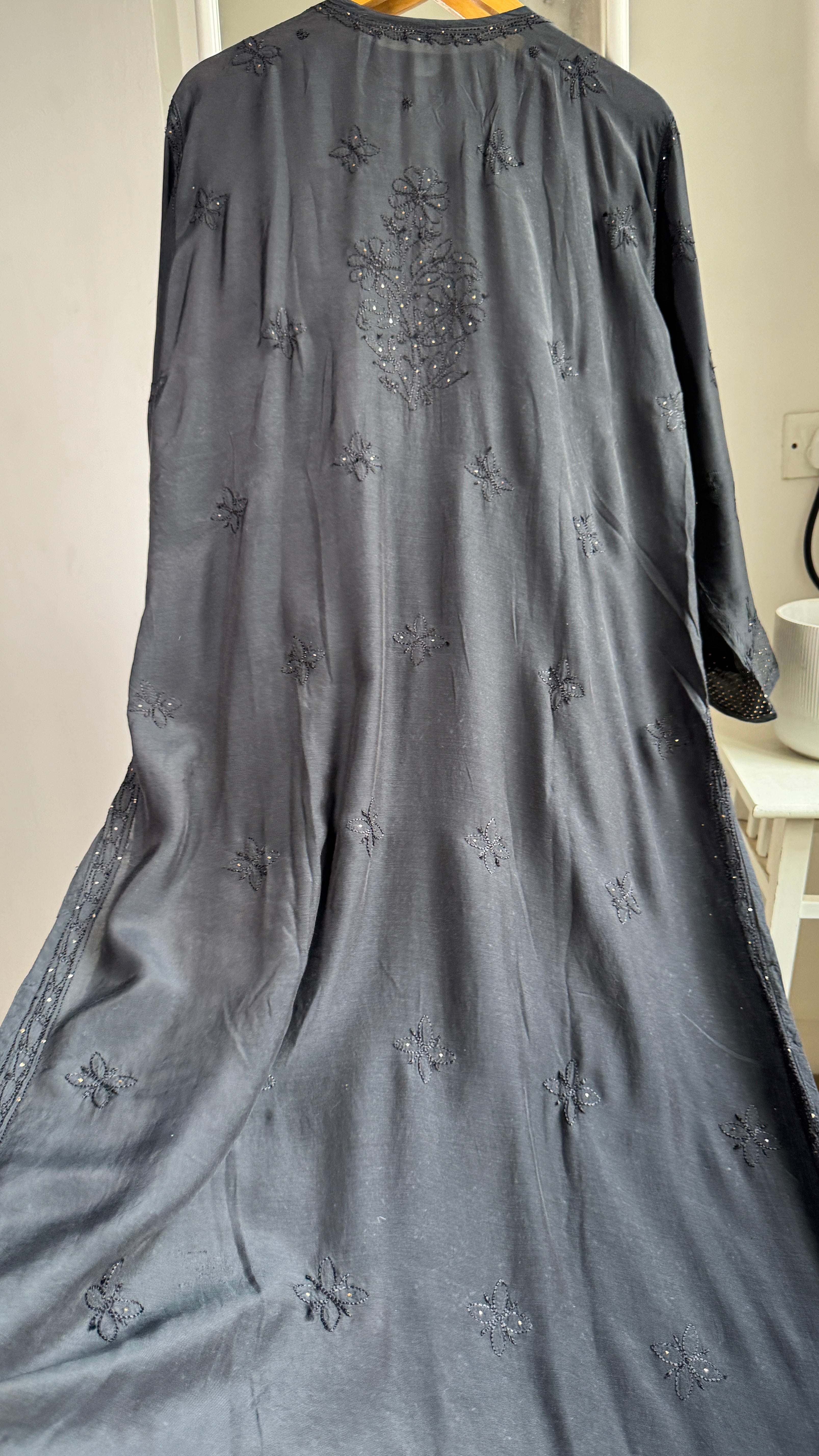 Muslin Chikankari Full Jaal Kurti with Mukaish work - Black