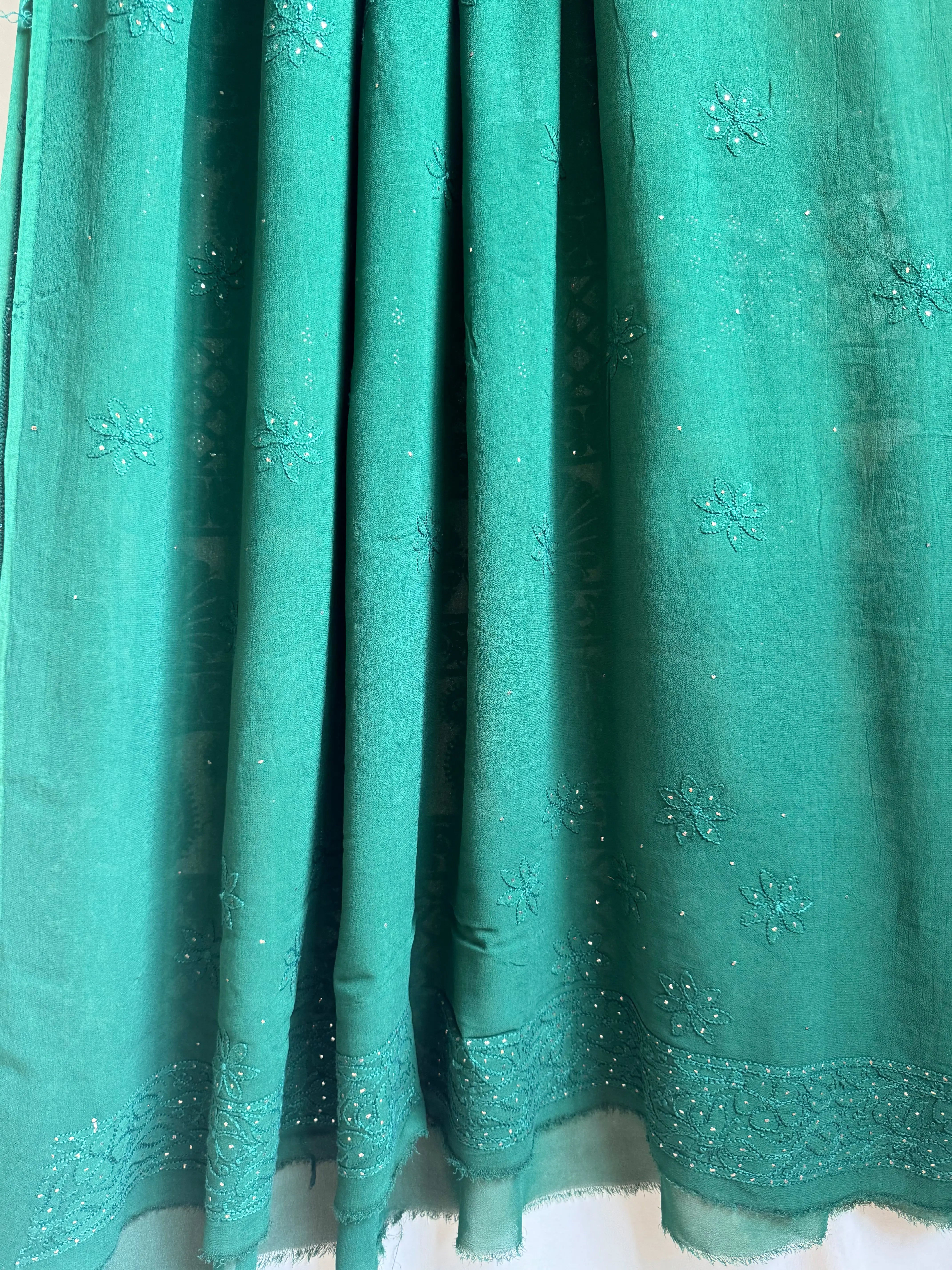 Viscose Green Chikankari saree with Mukaish Work - ARIAA CHIKANKARI