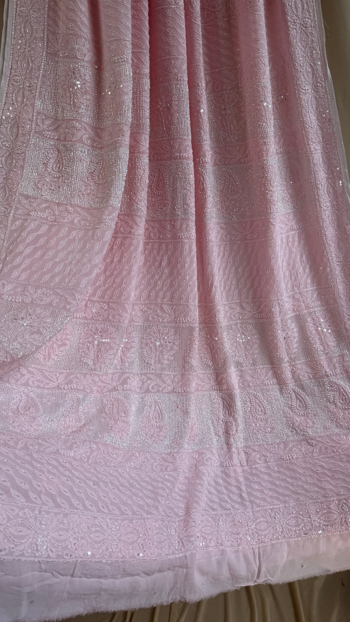 Viscose Chikankari saree with Pearl embellishments - Pink