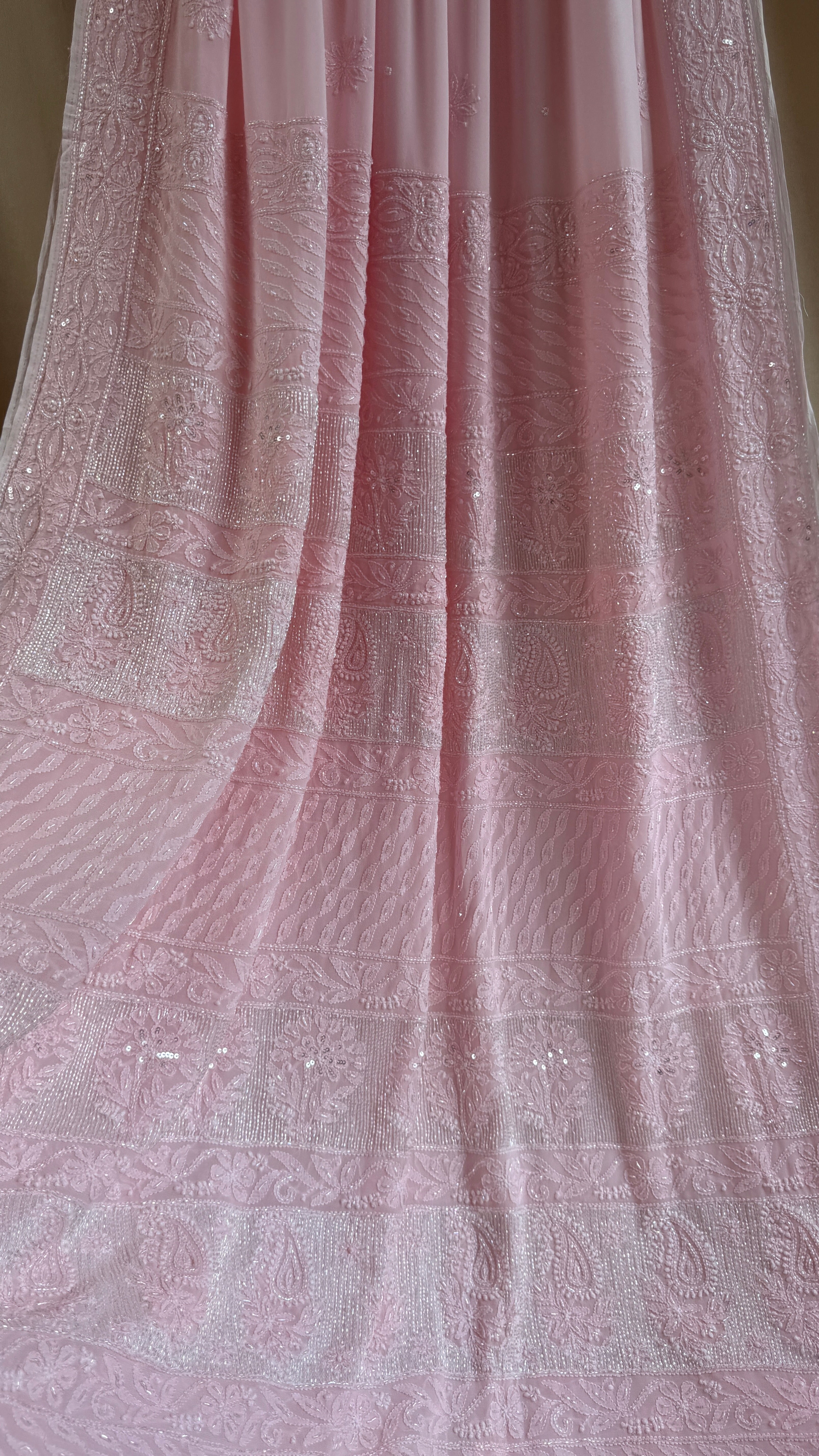 Viscose Chikankari saree with Pearl embellishments - Pink