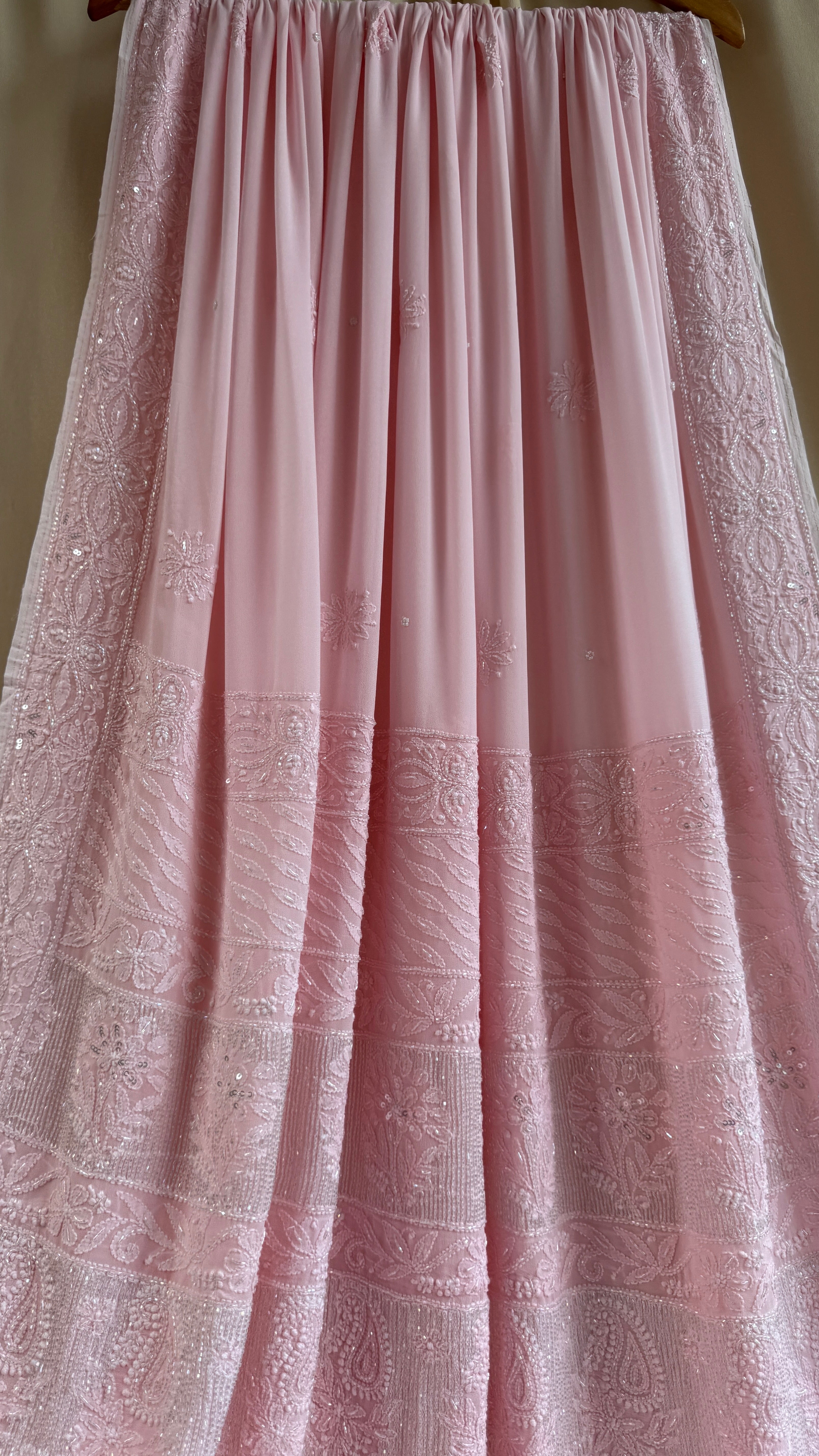 Viscose Chikankari saree with Pearl embellishments - Pink