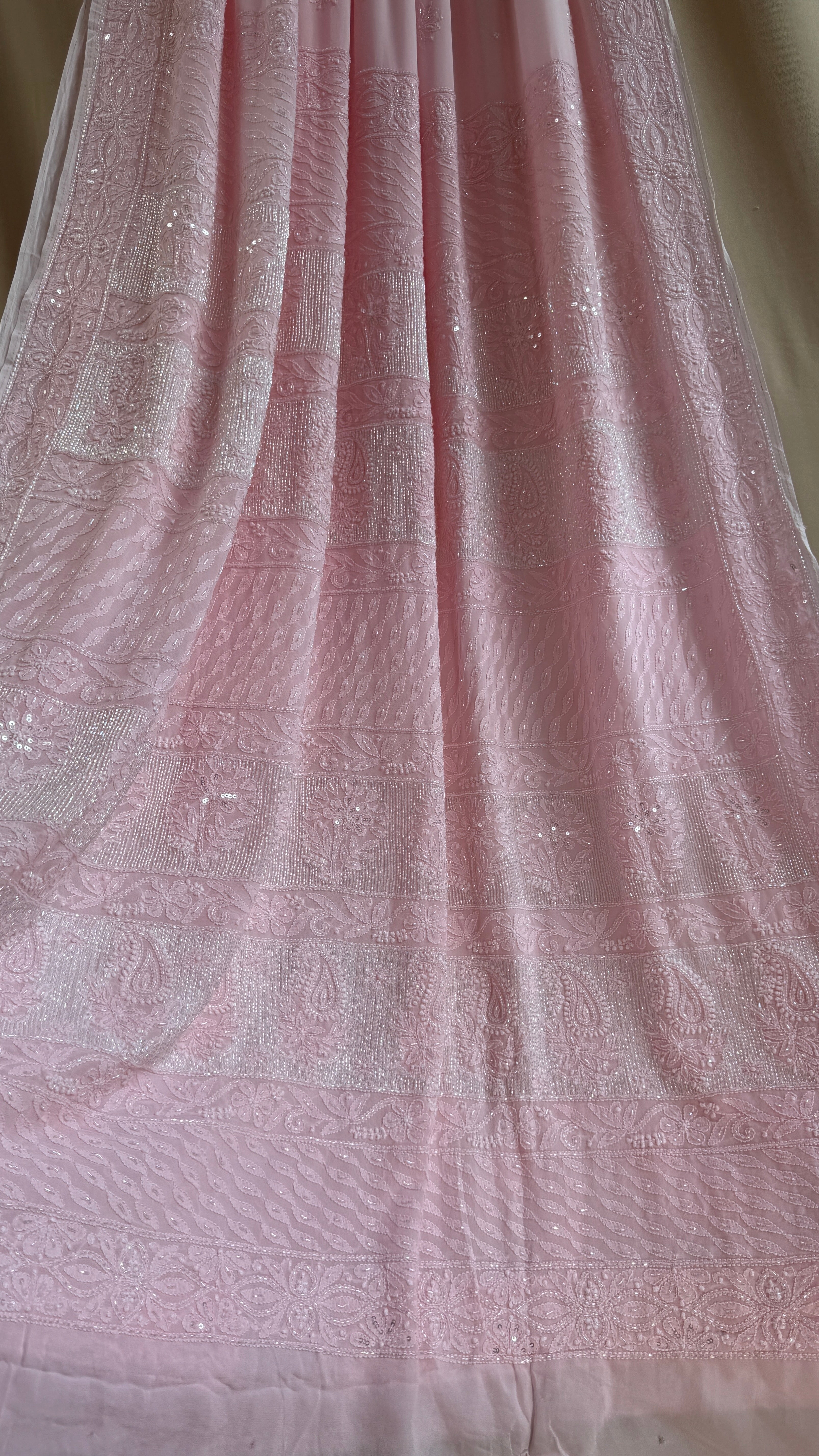 Viscose Chikankari saree with Pearl embellishments - Pink