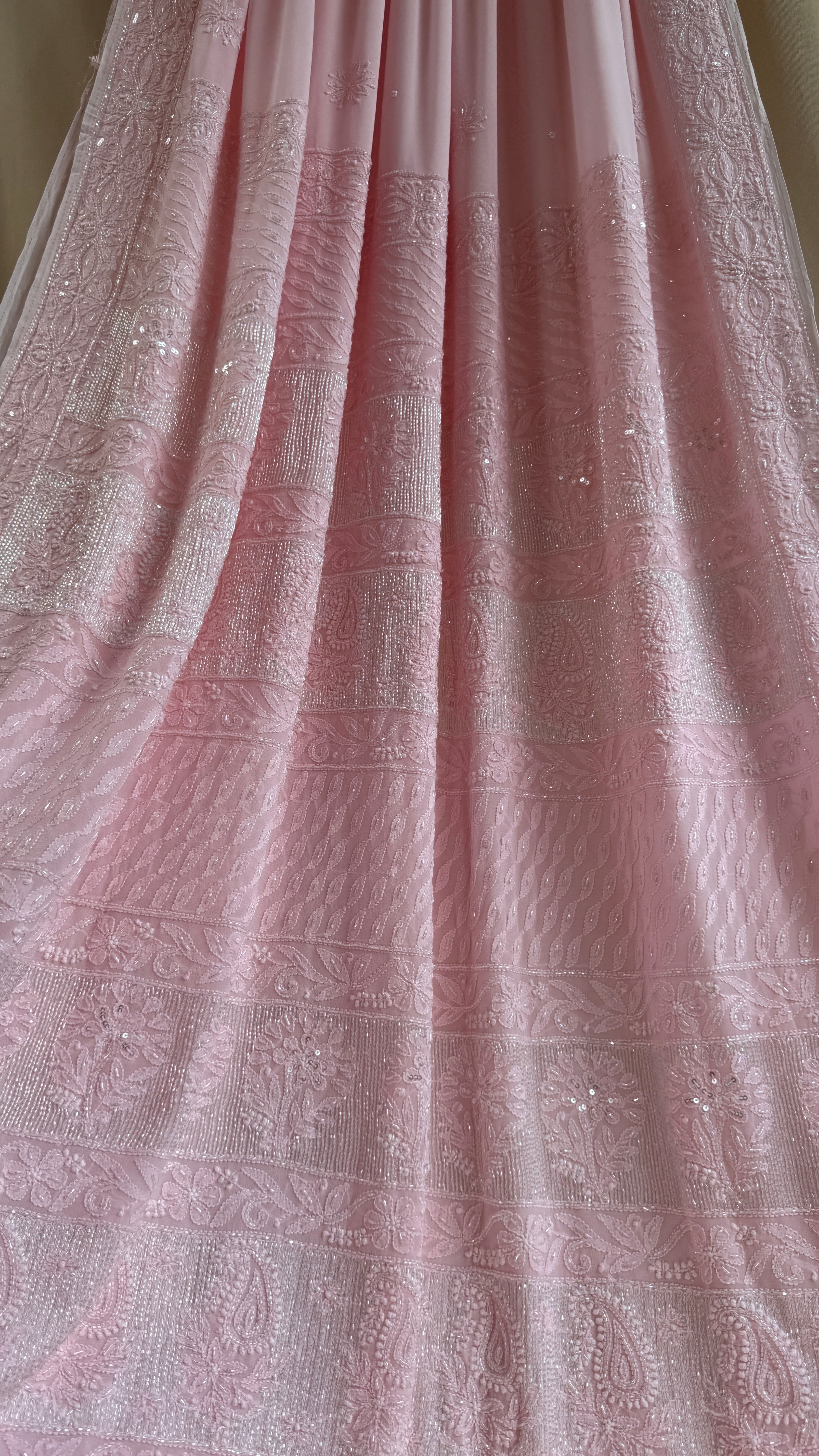 Viscose Chikankari saree with Pearl embellishments - Pink