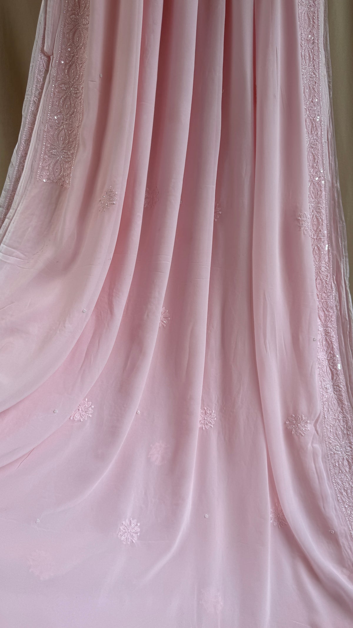 Viscose Chikankari saree with Pearl embellishments - Pink