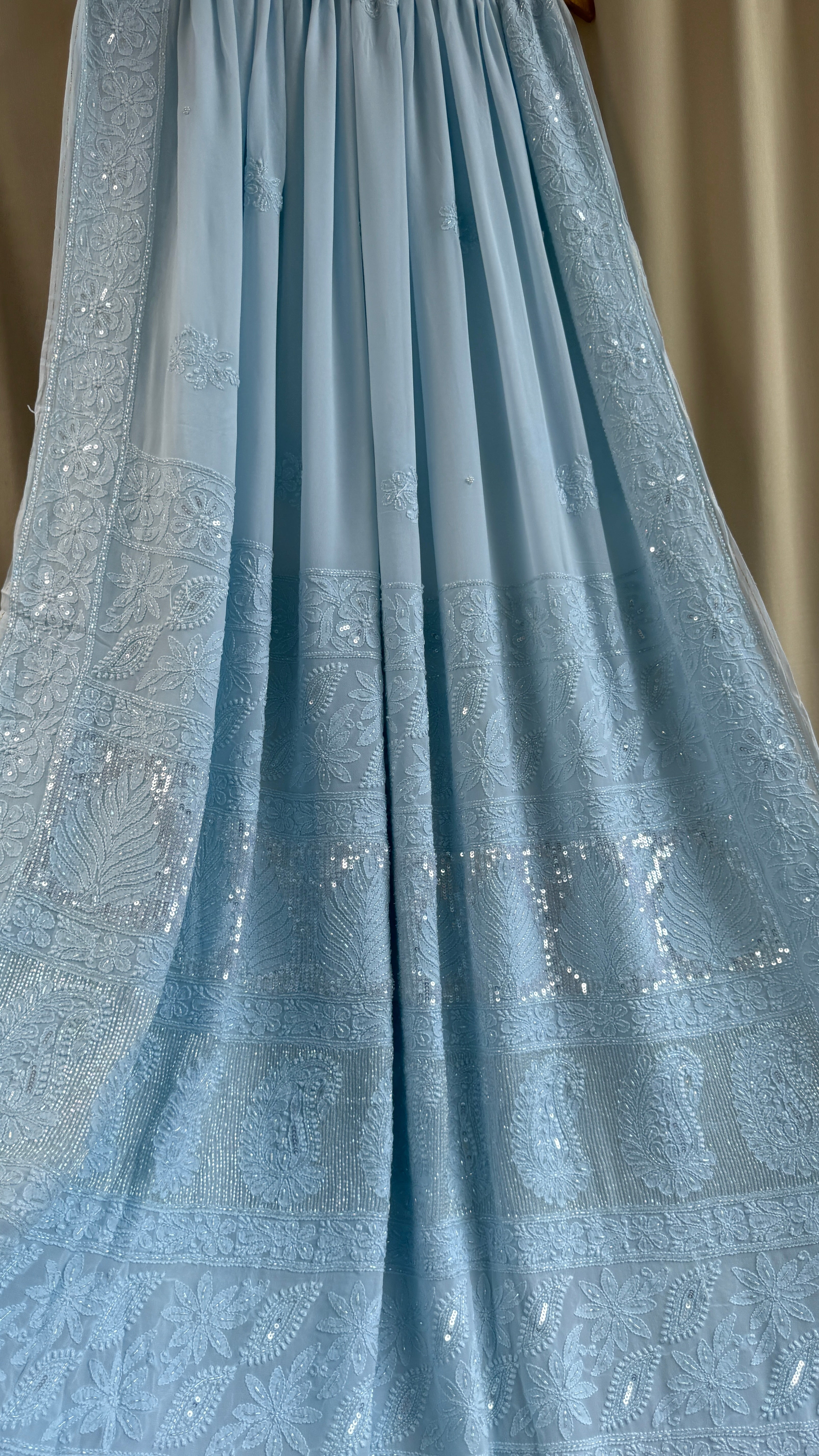 Viscose Chikankari saree with Pearl embellishments - Blue