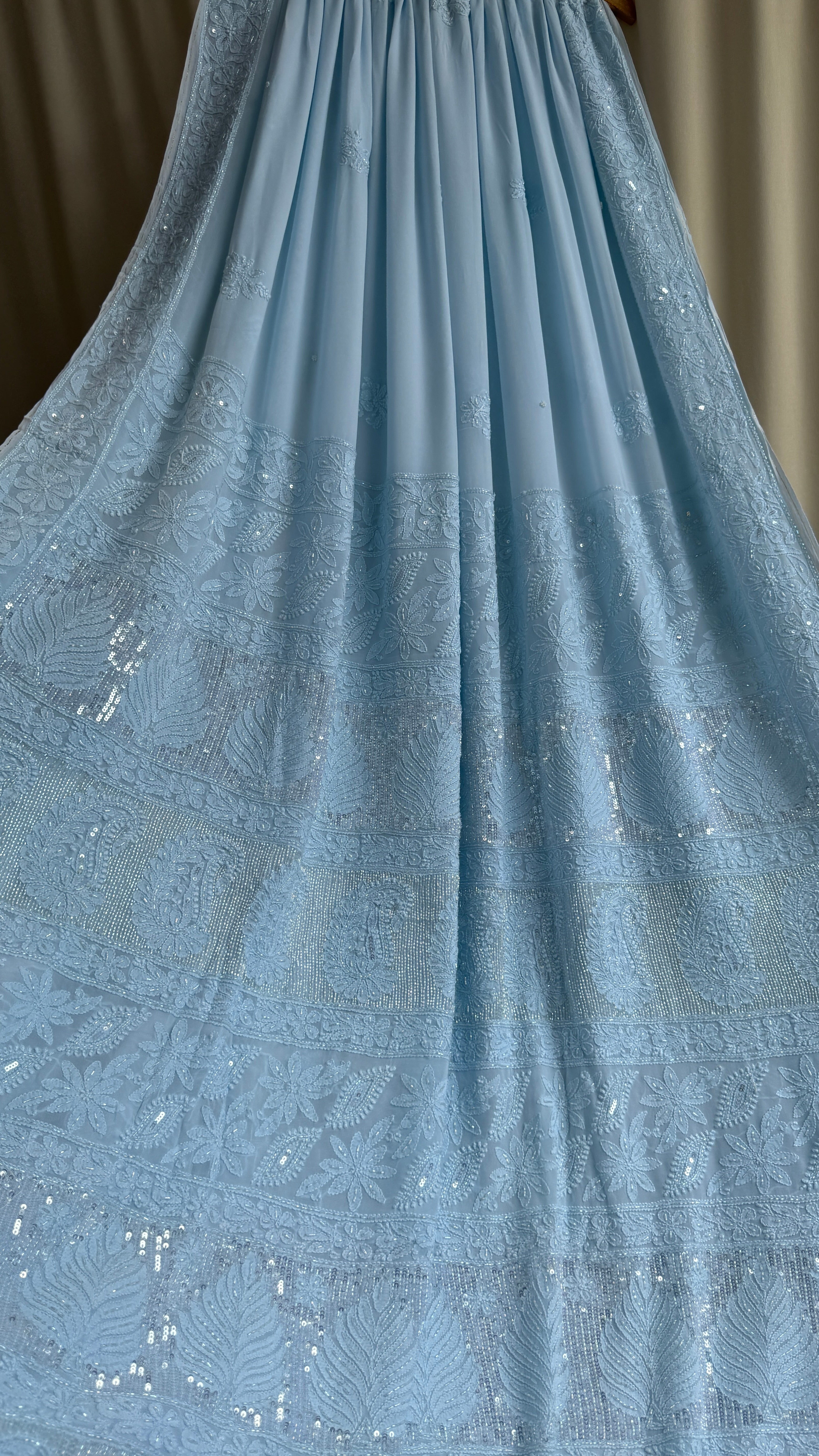 Viscose Chikankari saree with Pearl embellishments - Blue