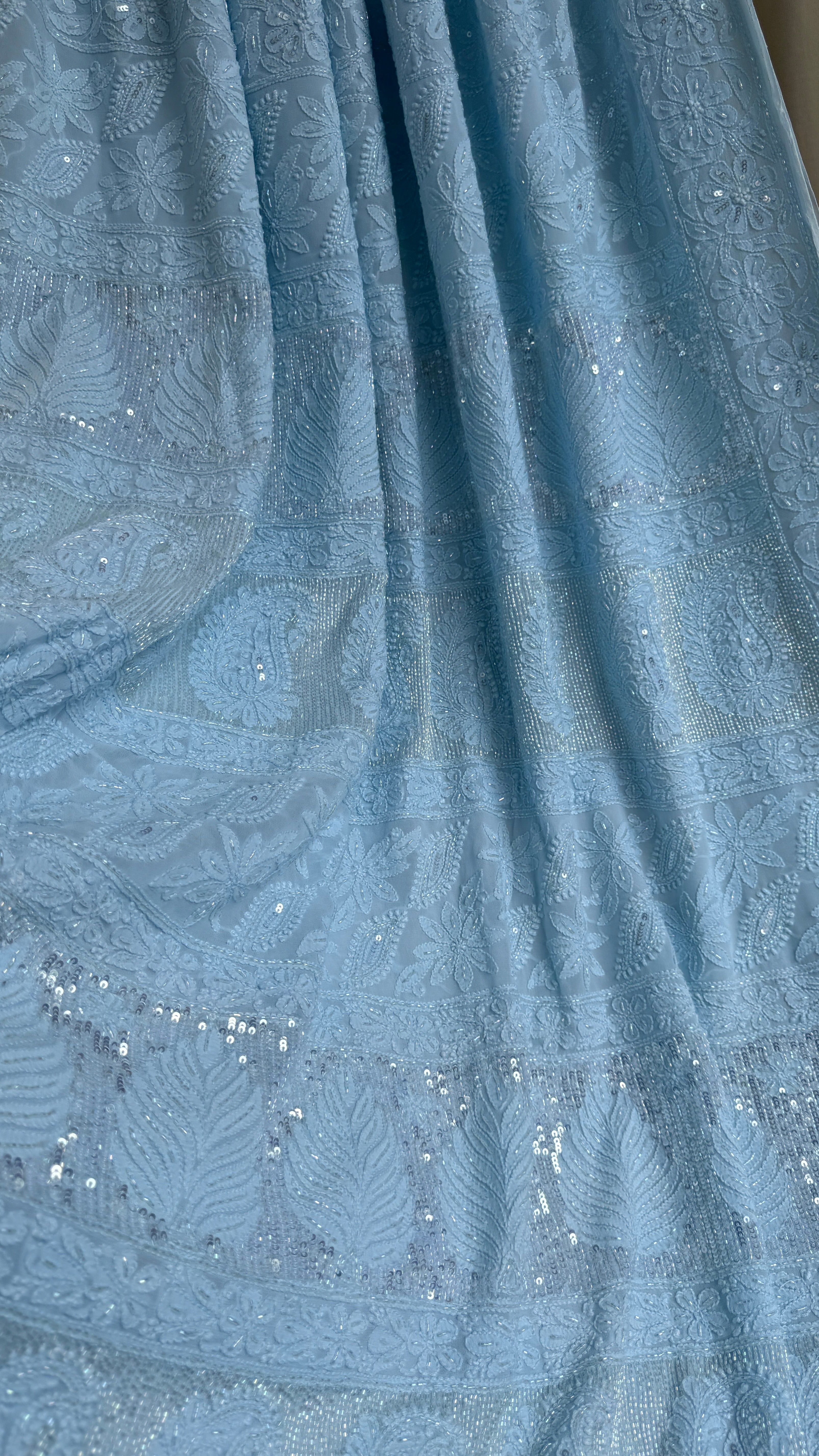 Viscose Chikankari saree with Pearl embellishments - Blue