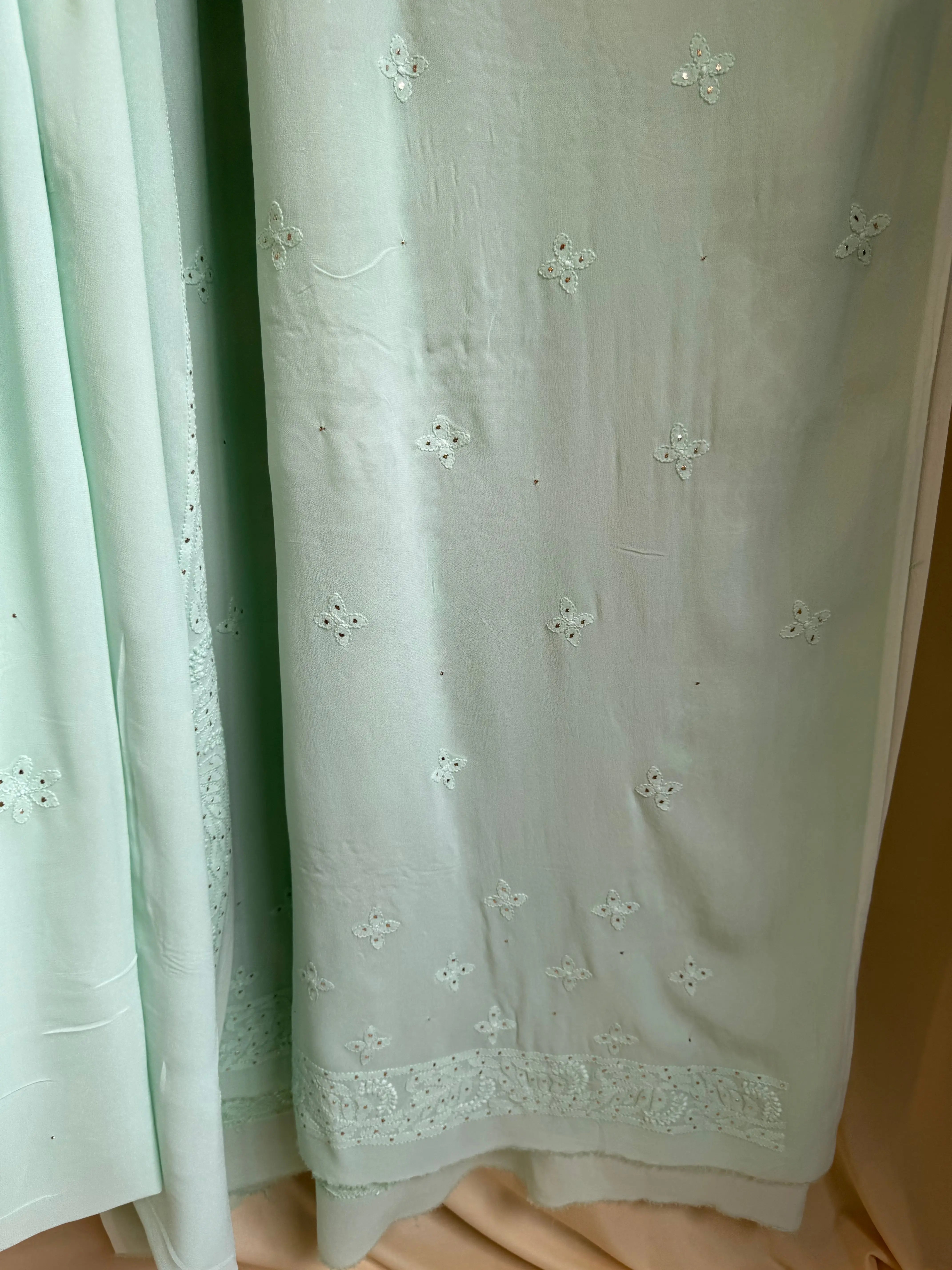 Viscose Green Chikankari saree with Mukaish Work - ARIAA CHIKANKARI