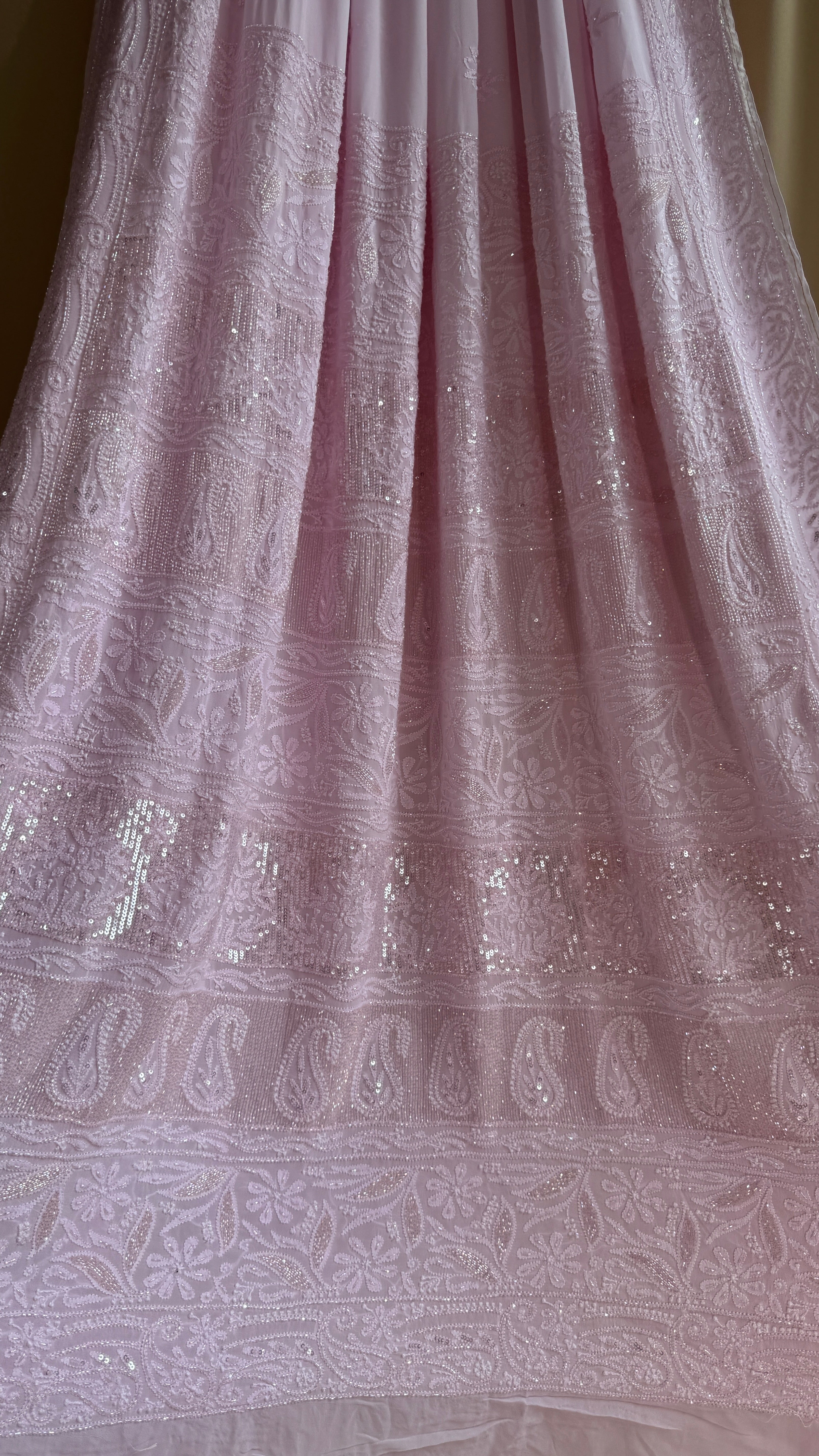Viscose Chikankari saree with Pearl embellishments - Pink