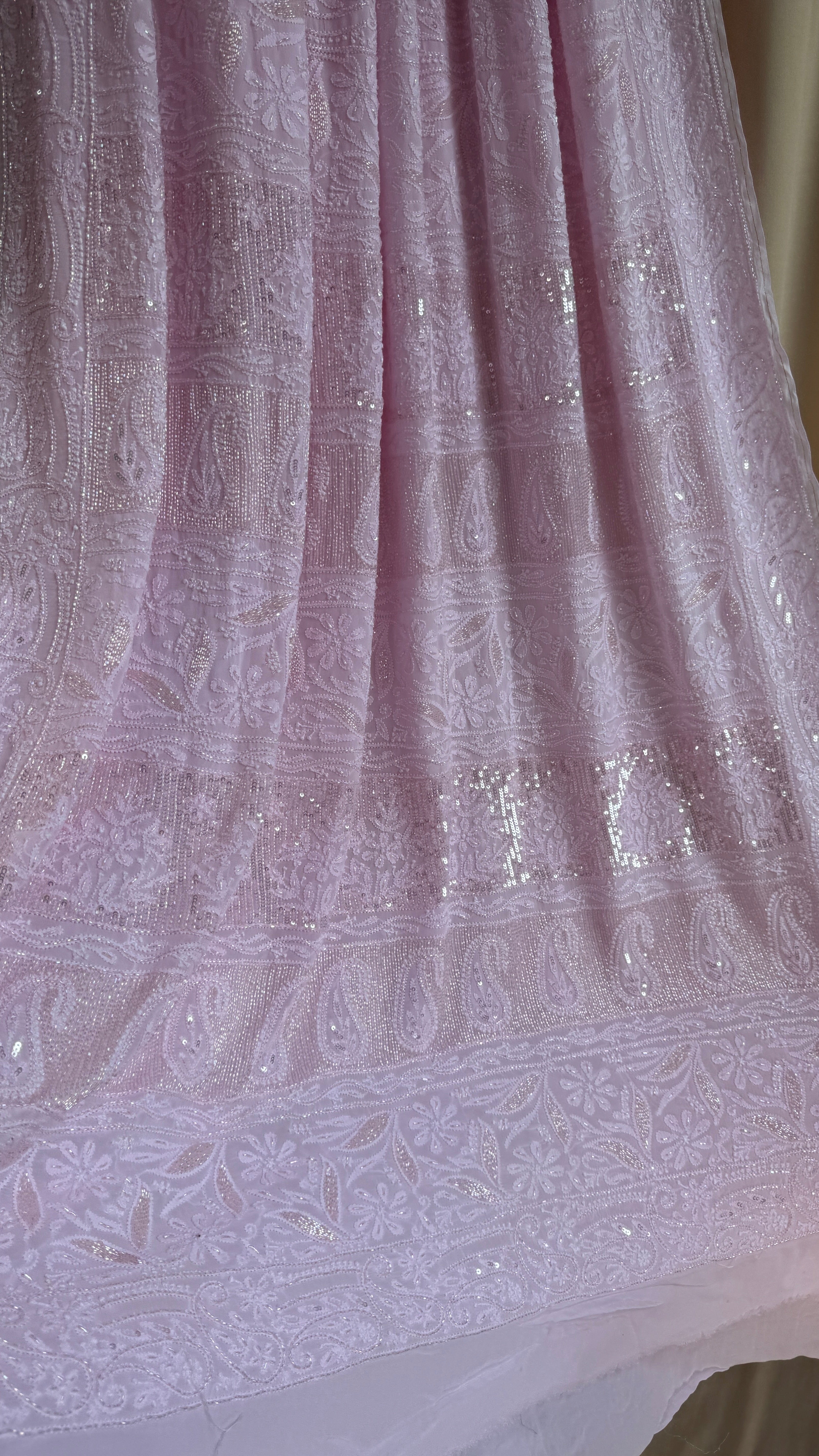 Viscose Chikankari saree with Pearl embellishments - Pink
