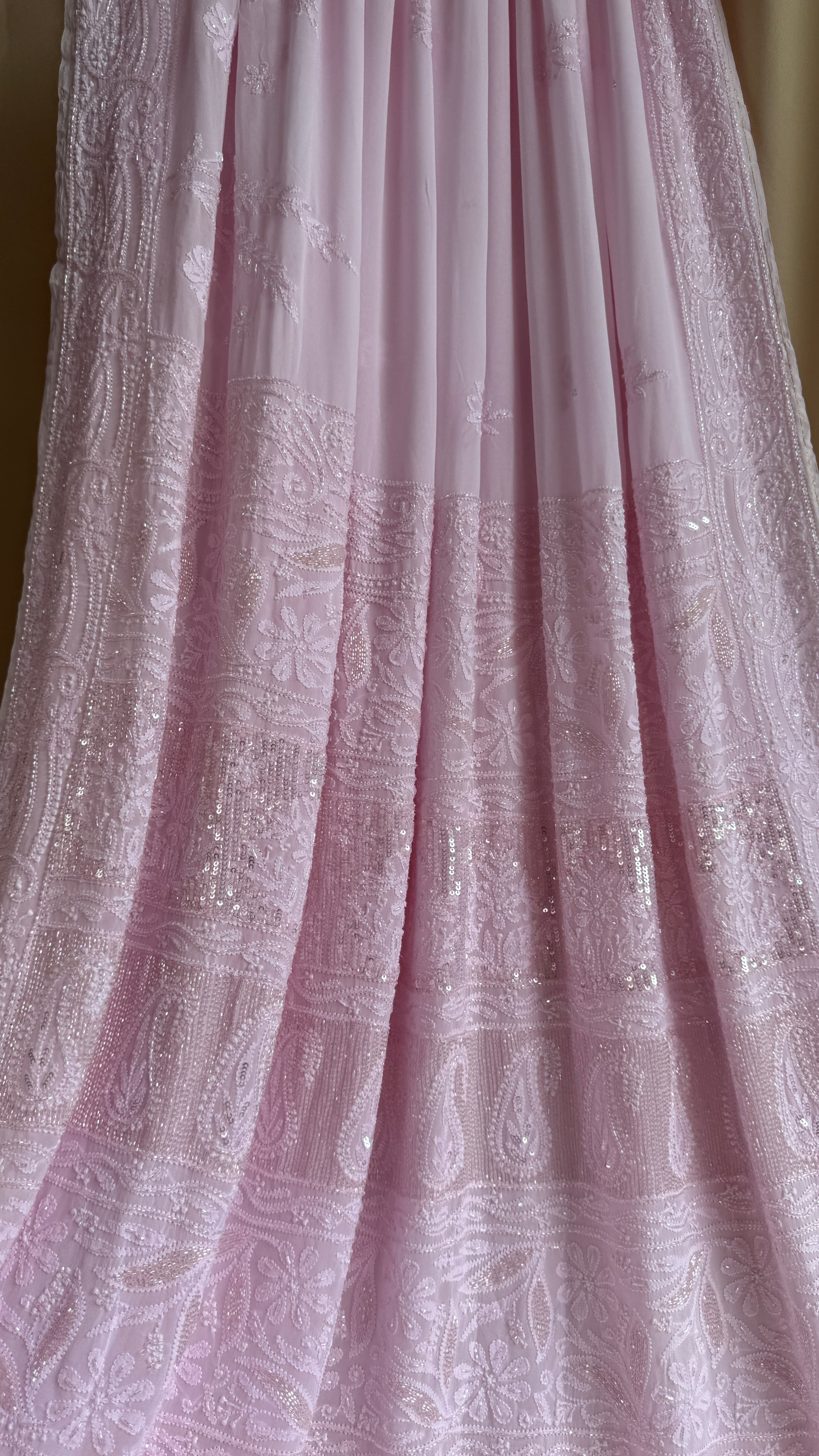 Viscose Chikankari saree with Pearl embellishments - Pink