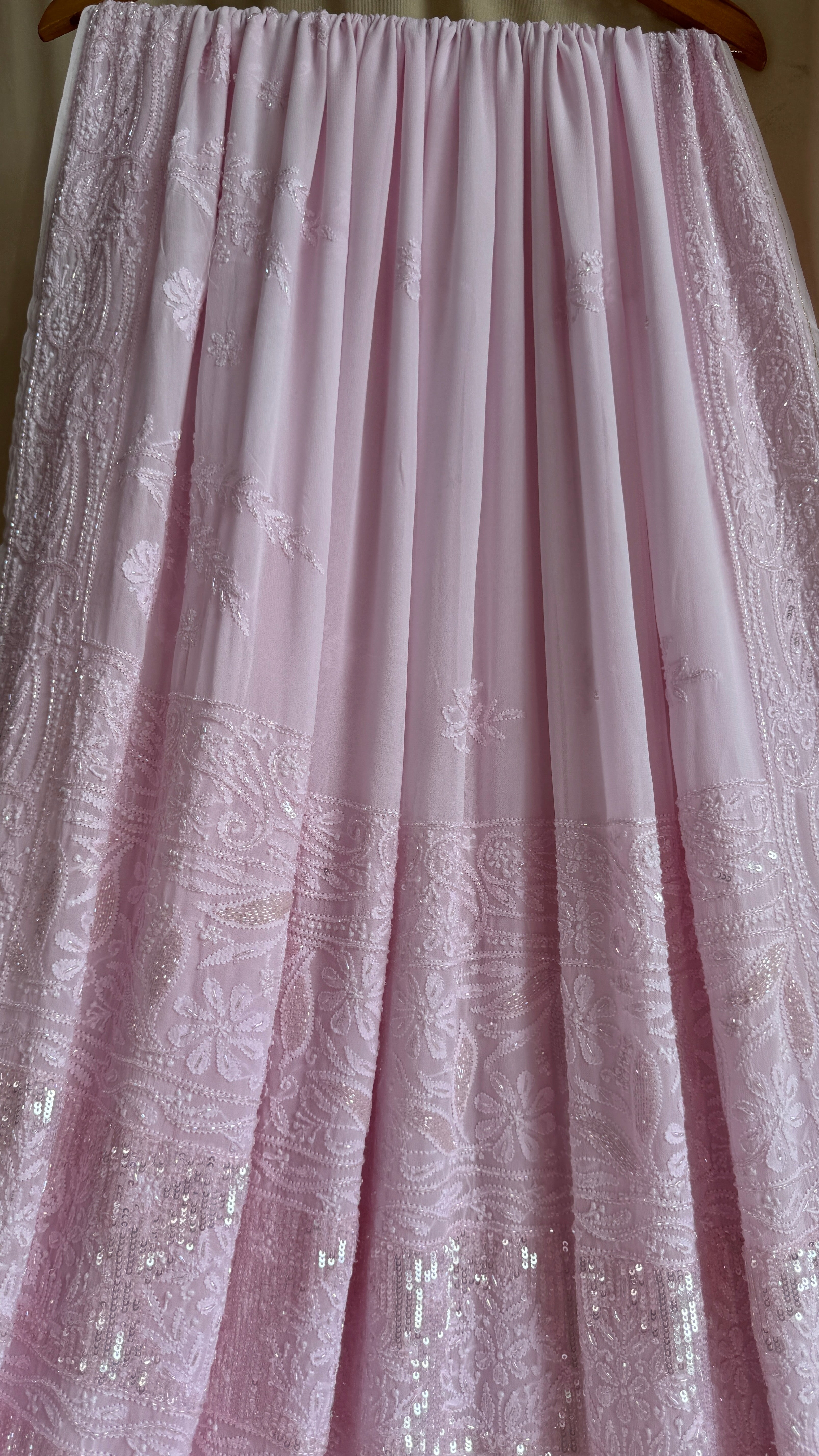 Viscose Chikankari saree with Pearl embellishments - Pink