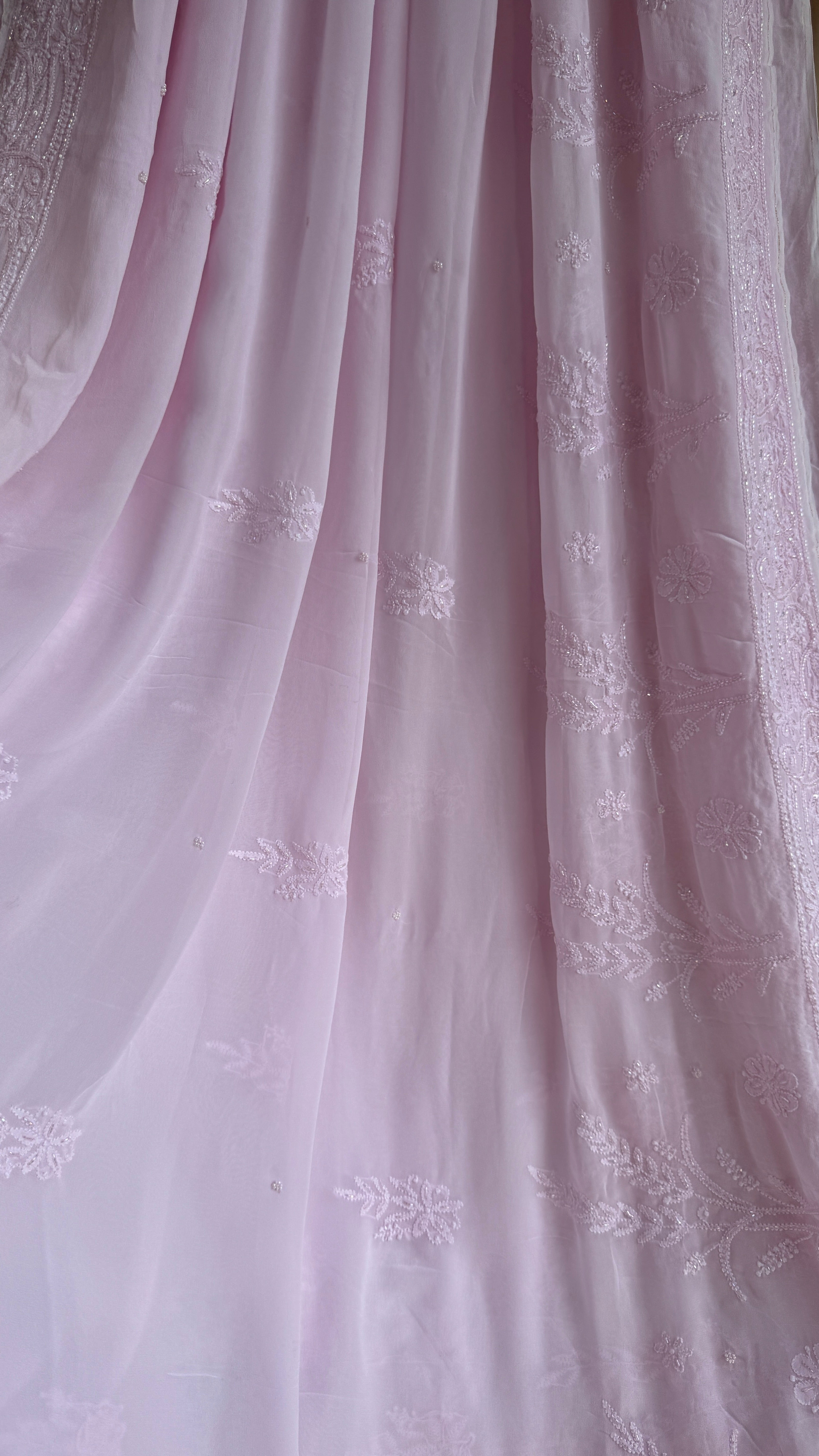 Viscose Chikankari saree with Pearl embellishments - Pink
