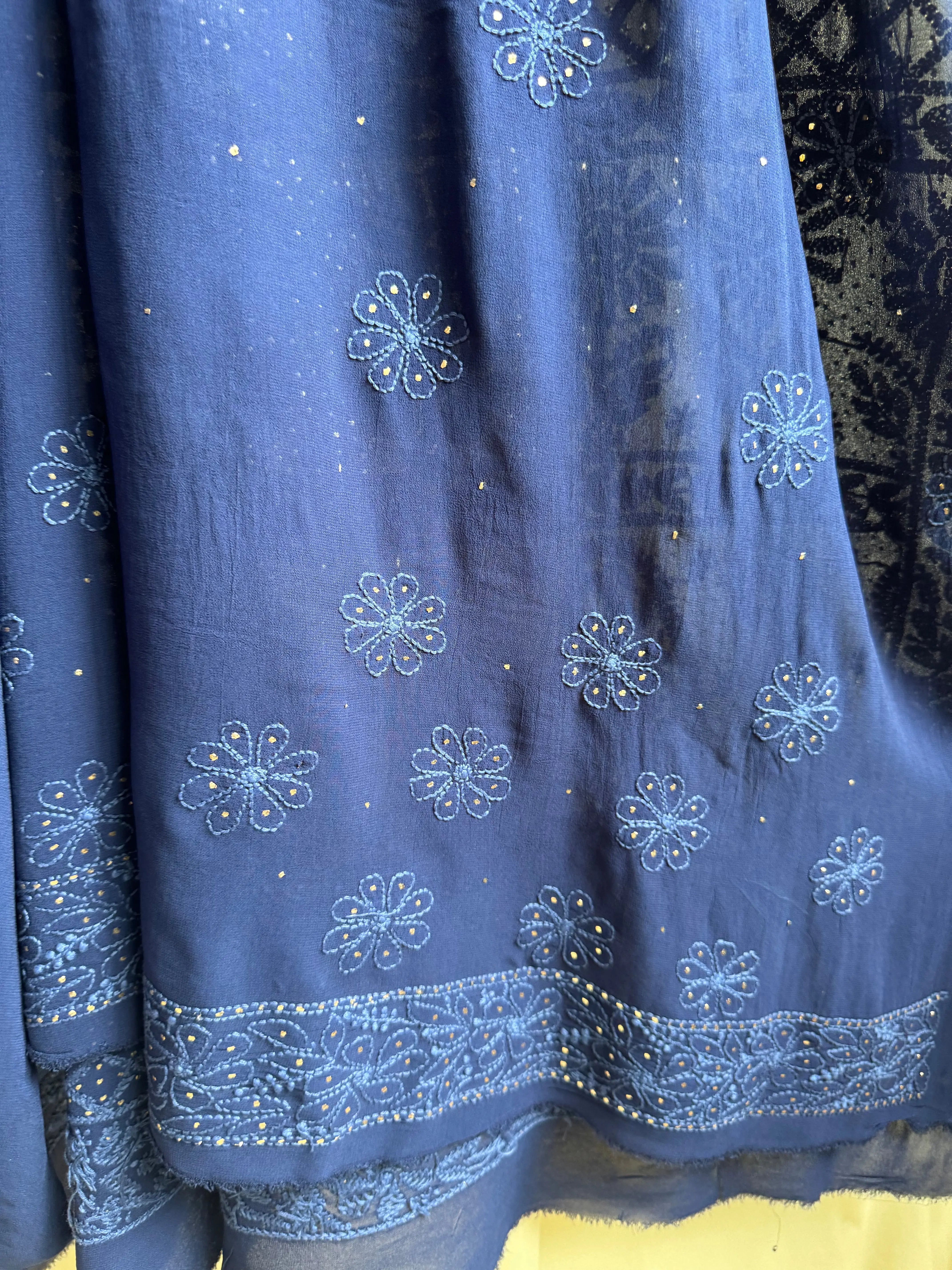 Viscose Dark Blue Chikankari saree with Mukaish Work ARIAA CHIKANKARI 