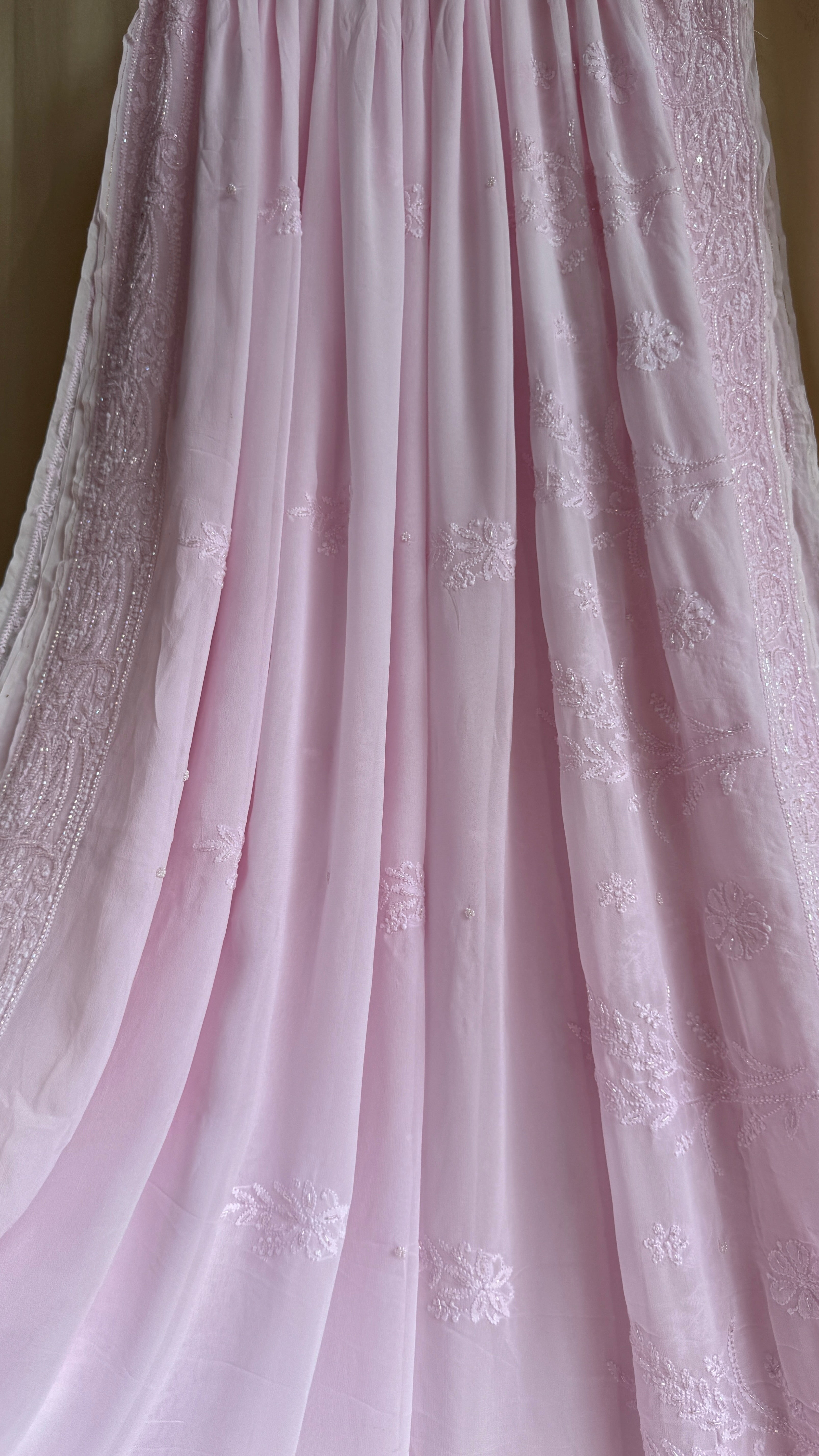 Viscose Chikankari saree with Pearl embellishments - Pink