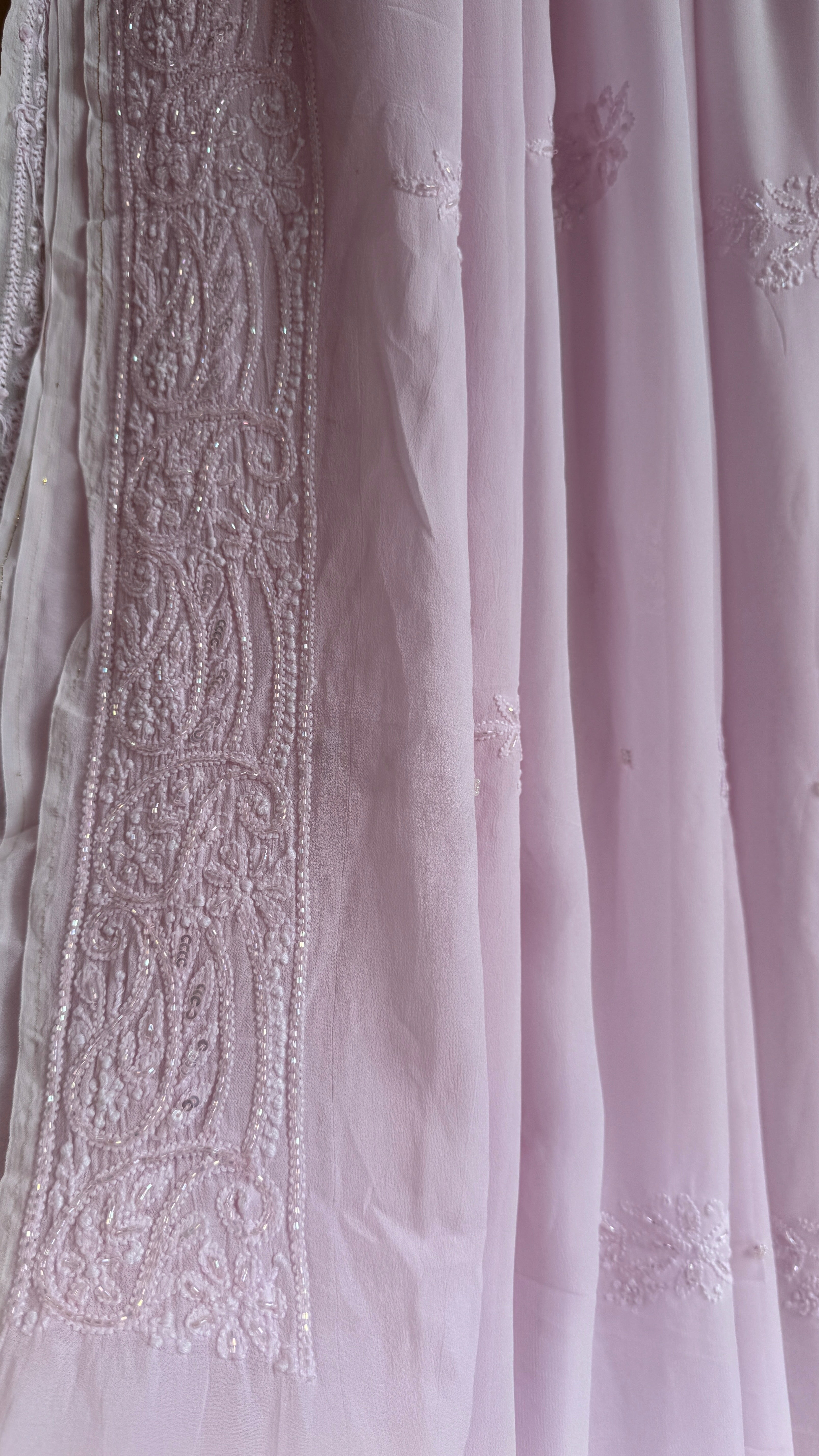Viscose Chikankari saree with Pearl embellishments - Pink