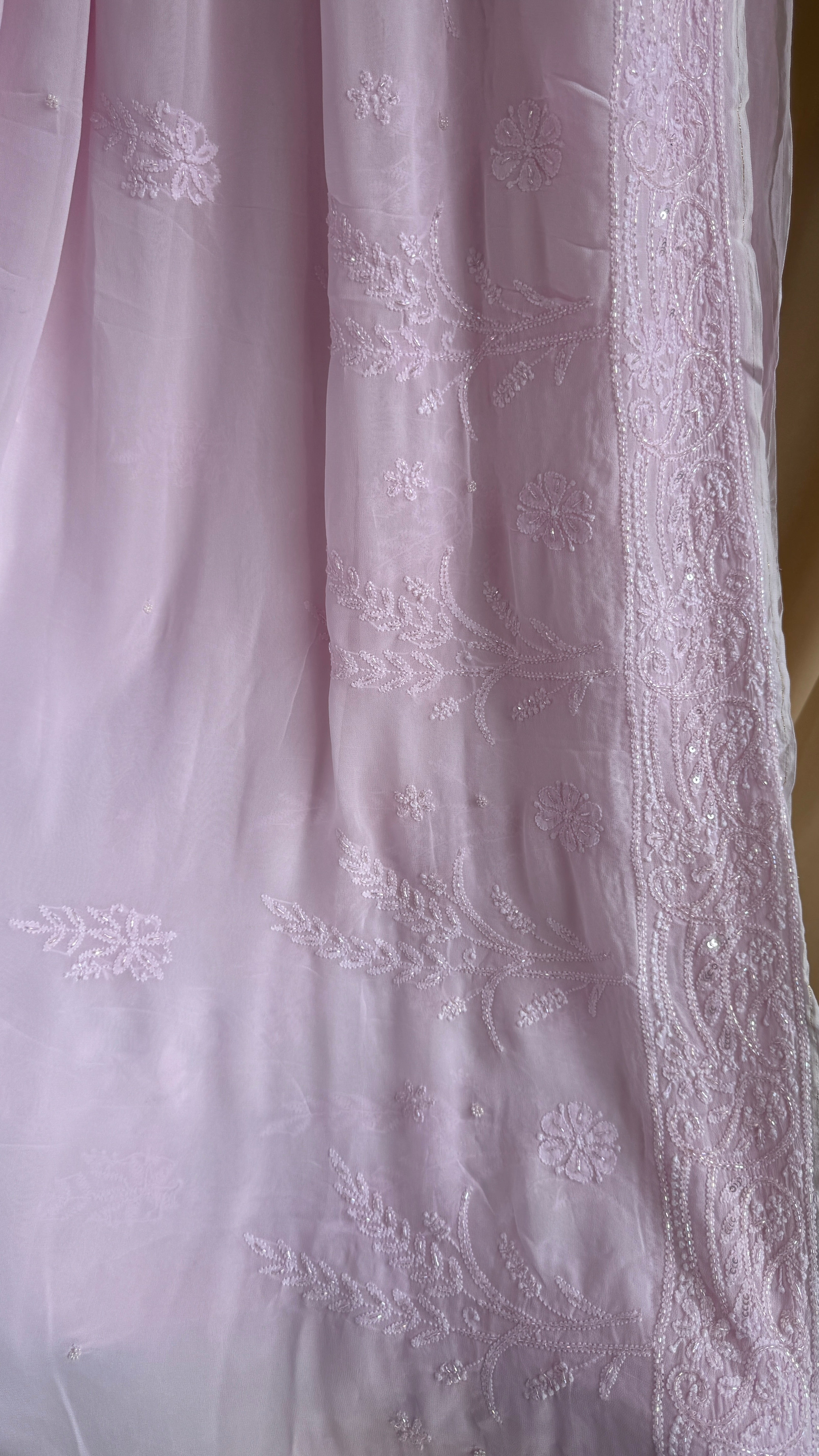Viscose Chikankari saree with Pearl embellishments - Pink