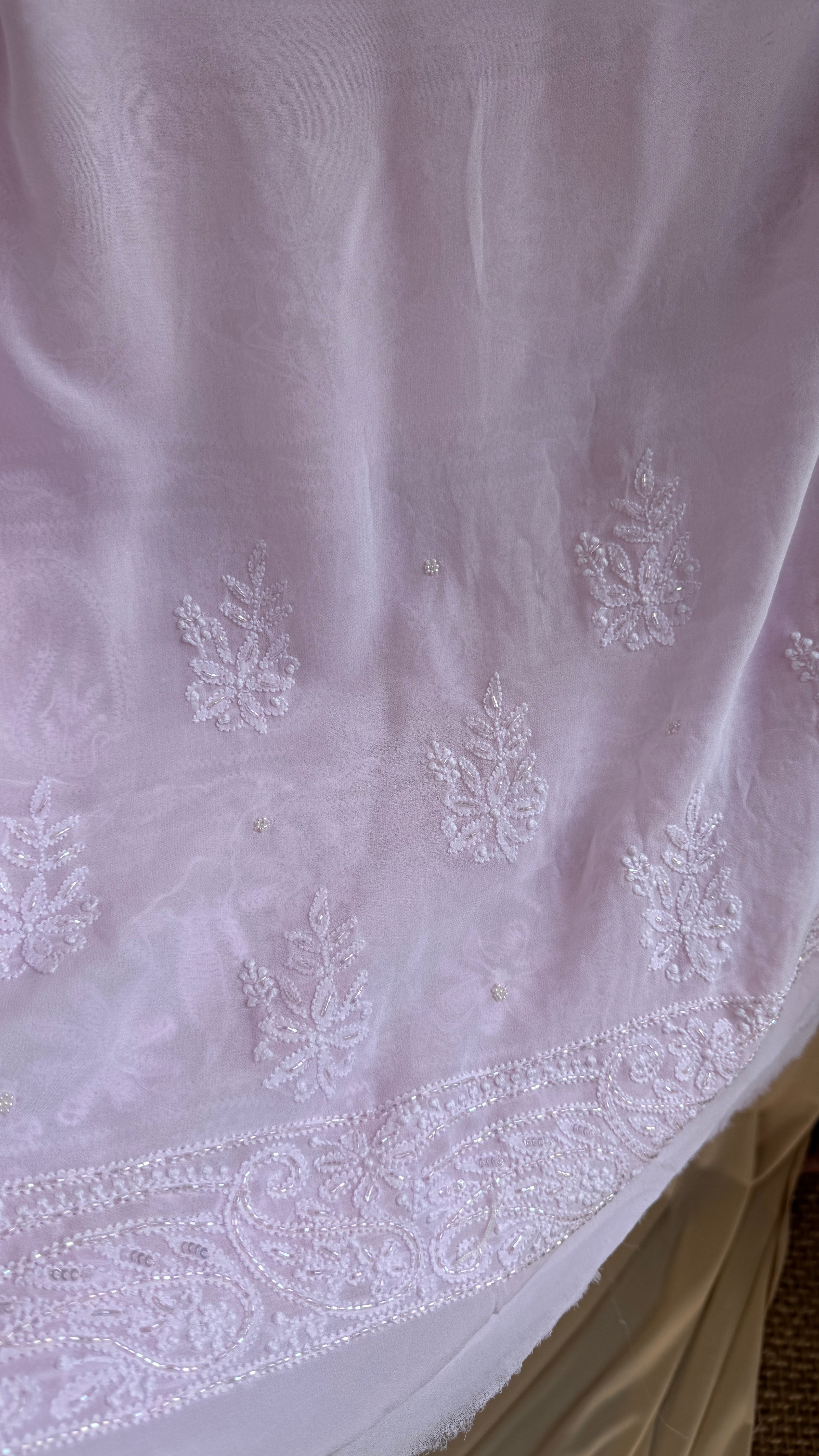 Viscose Chikankari saree with Pearl embellishments - Pink