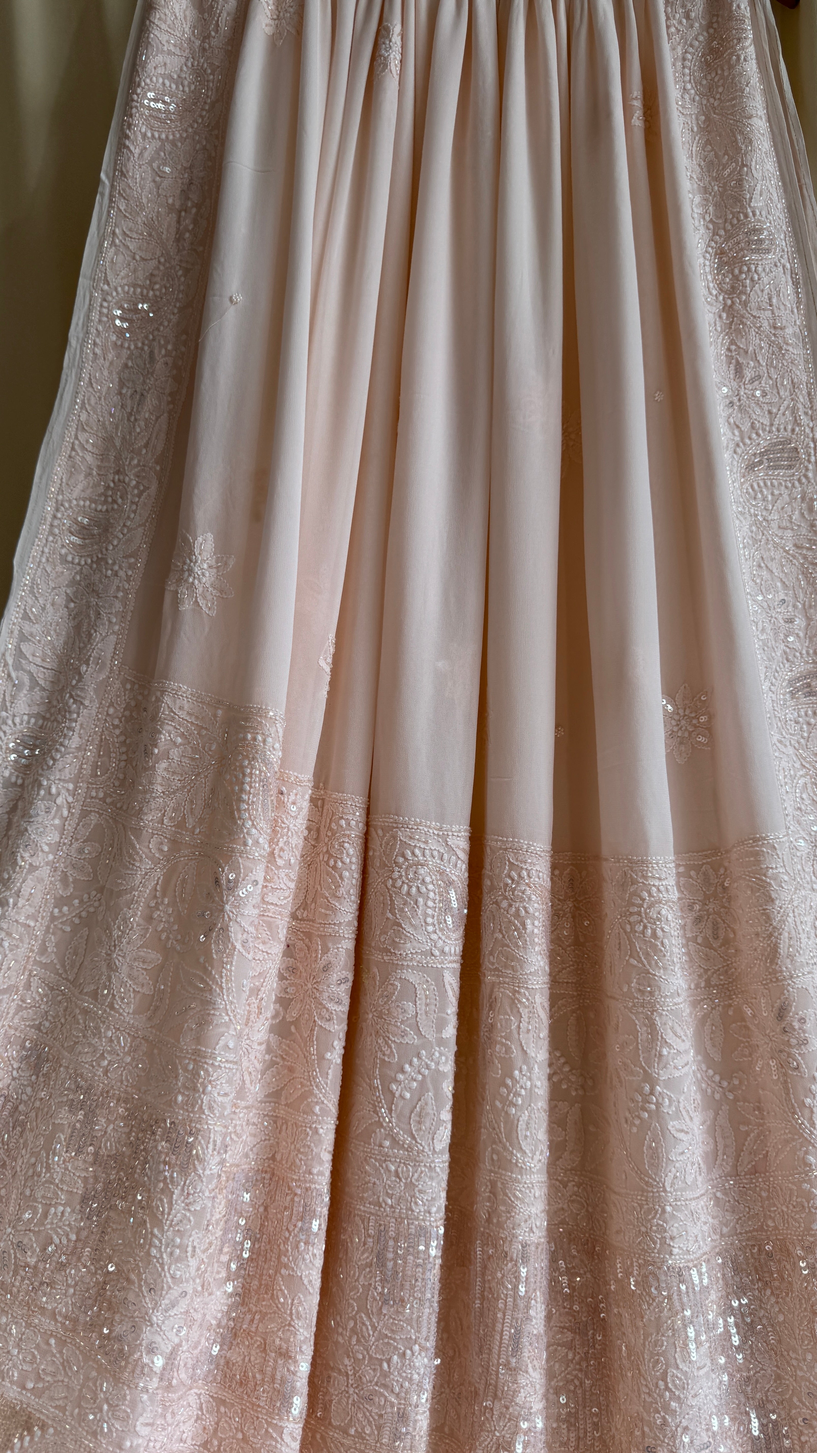 Viscose Chikankari saree with Pearl embellishments - Peach