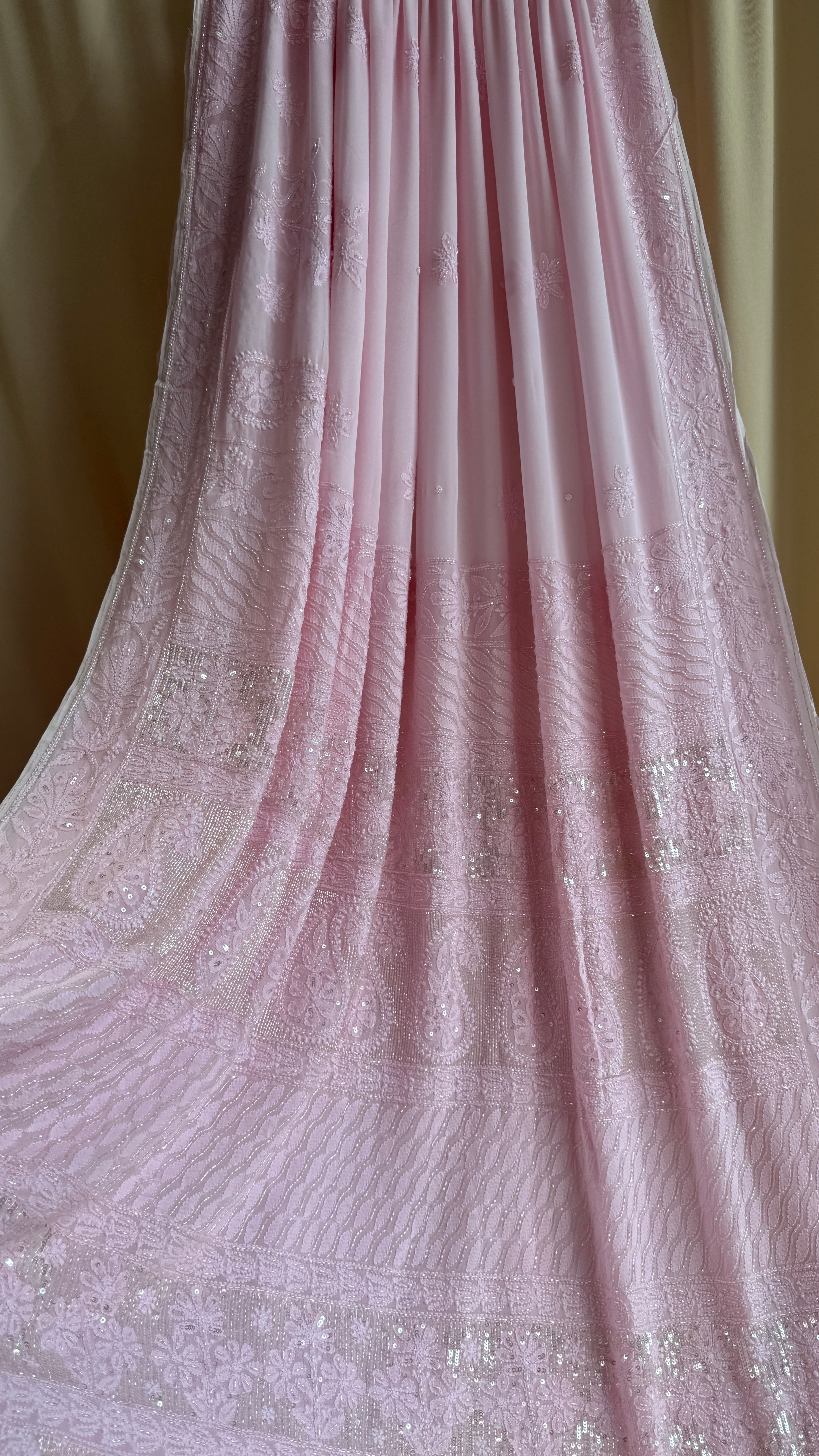 Viscose Chikankari saree with Pearl embellishments - Pink