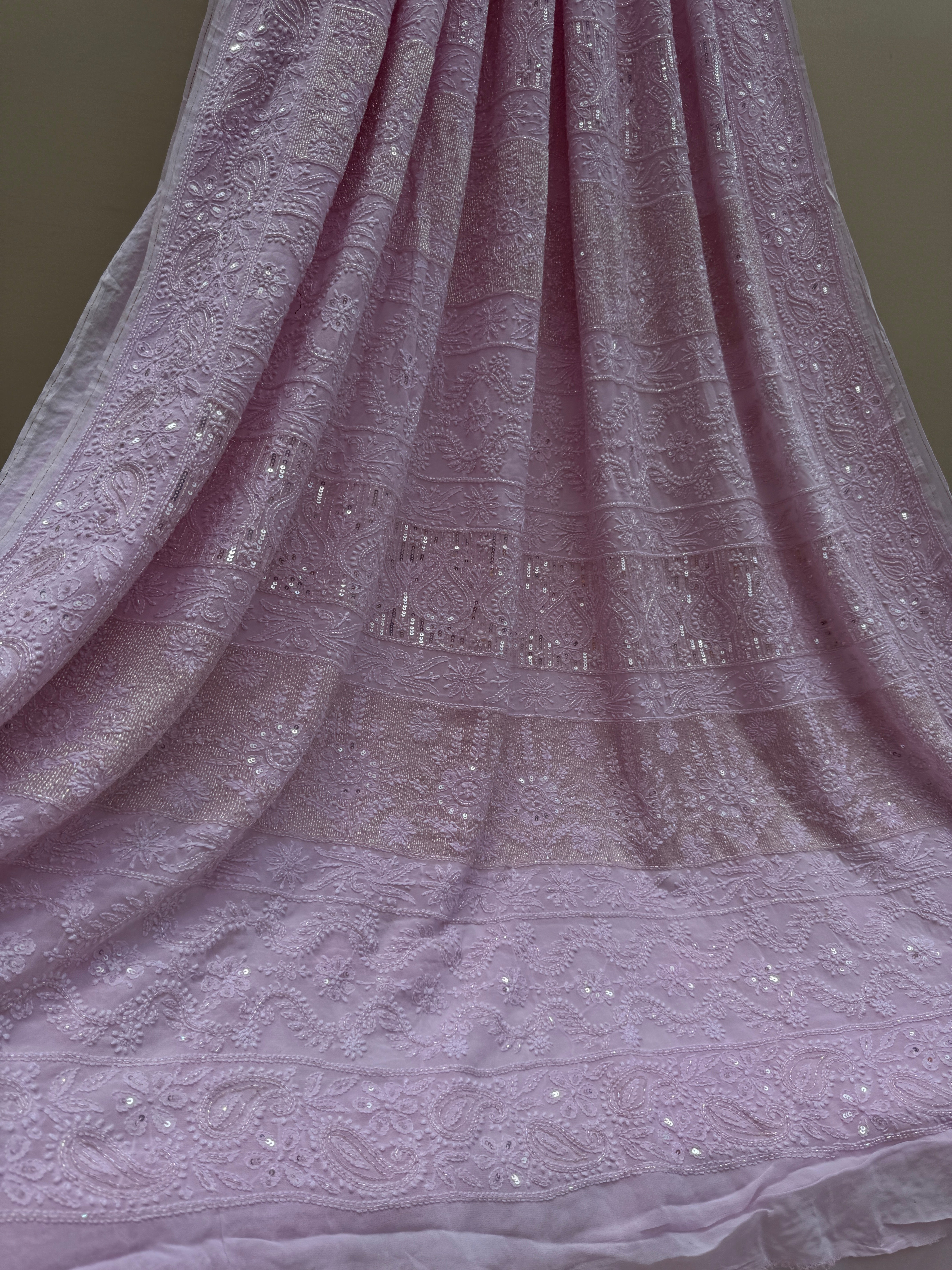 Viscose Pink Chikankari saree with Pearl embellishments ARIAA CHIKANKARI 