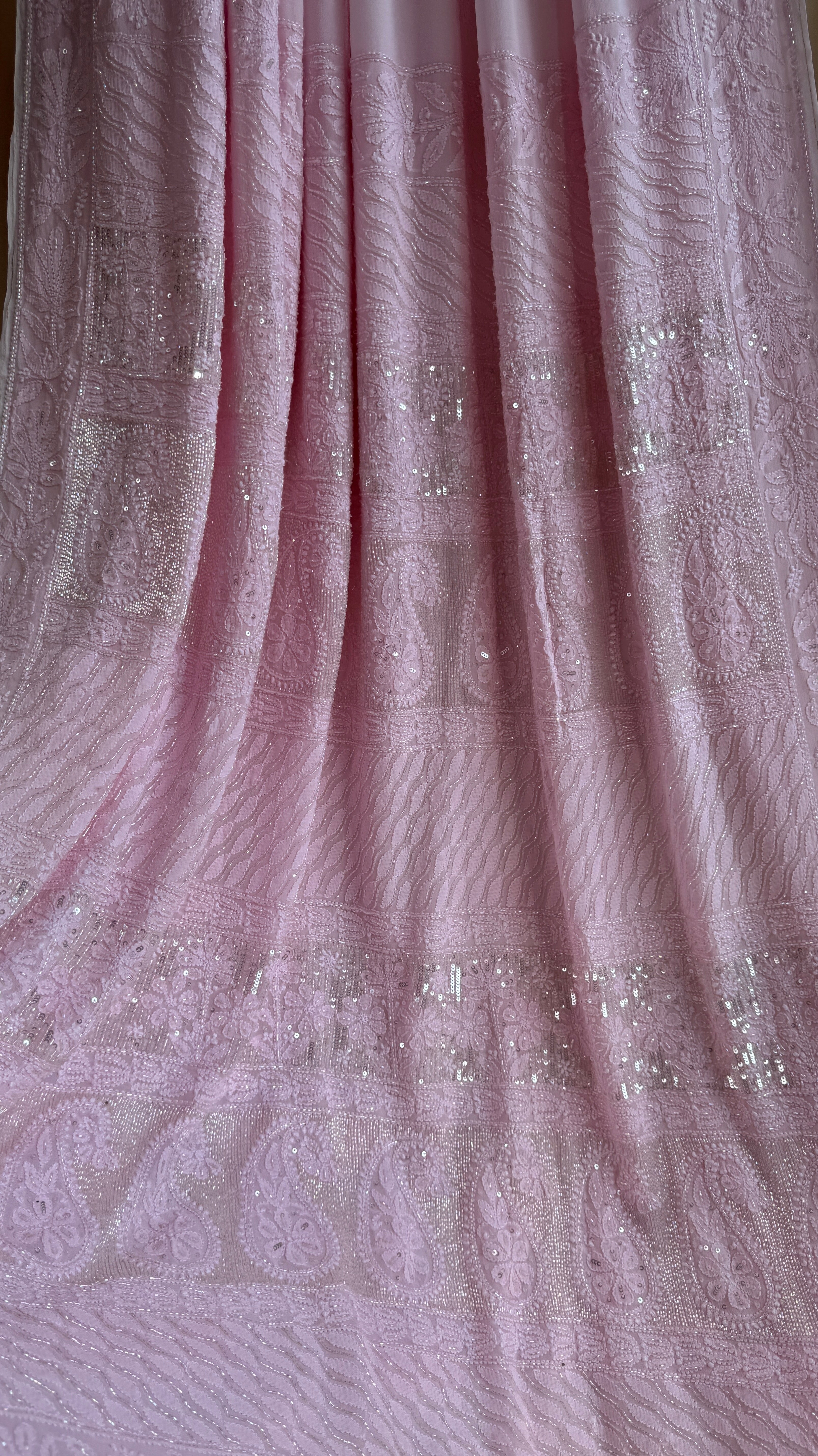 Viscose Chikankari saree with Pearl embellishments - Pink