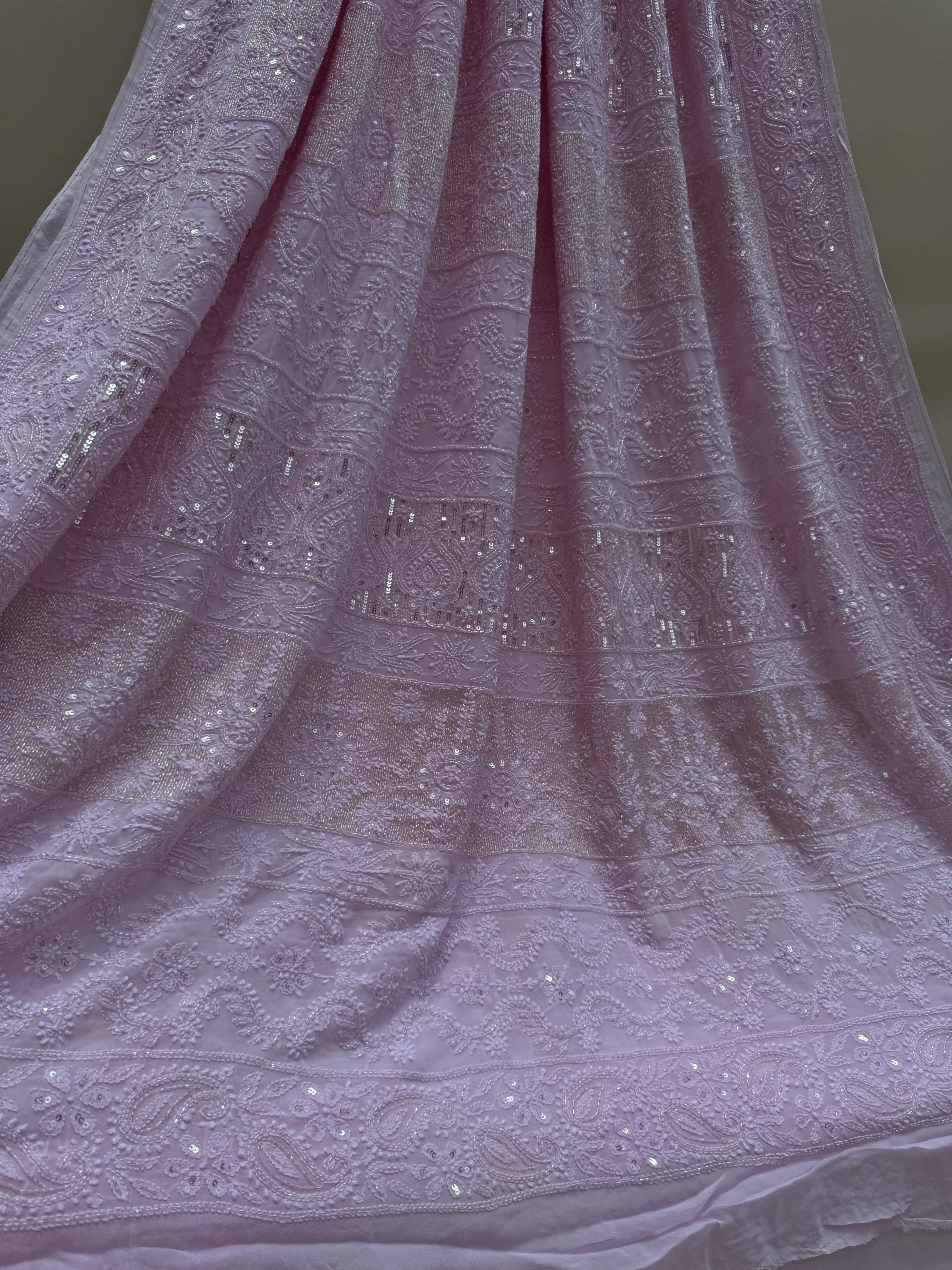 Viscose Pink Chikankari saree with Pearl embellishments ARIAA CHIKANKARI 
