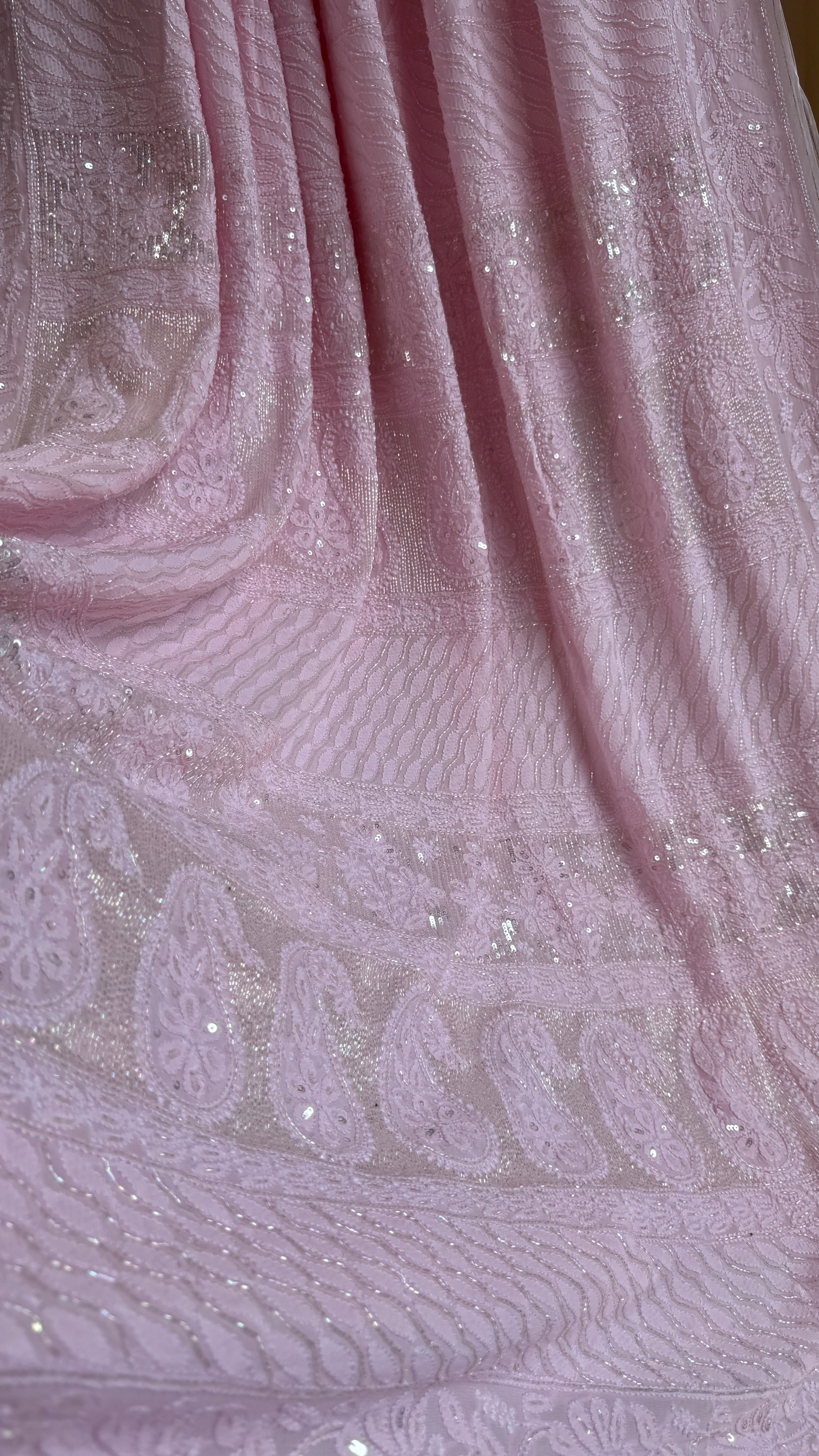 Viscose Chikankari saree with Pearl embellishments - Pink