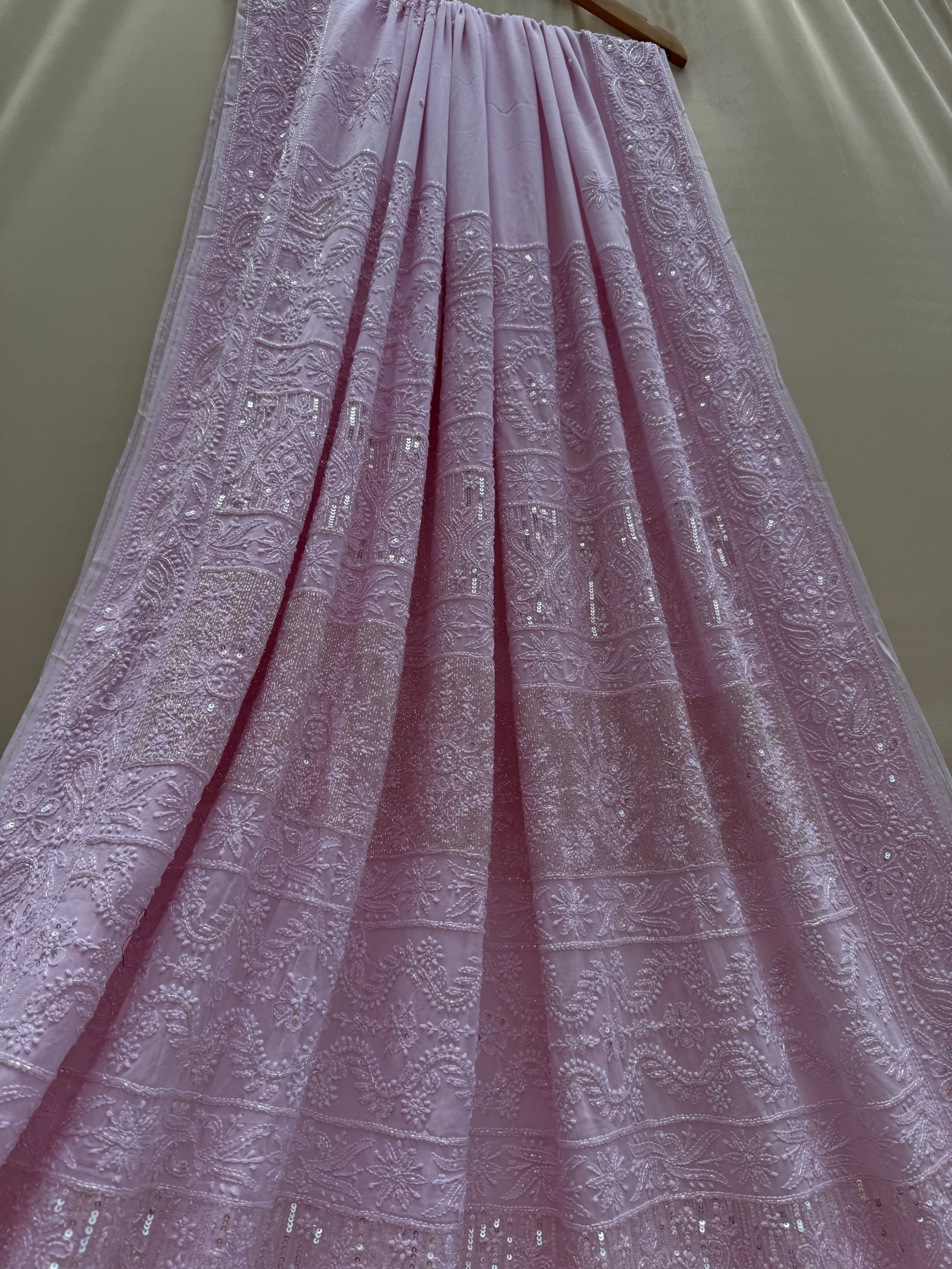Viscose Pink Chikankari saree with Pearl embellishments ARIAA CHIKANKARI 