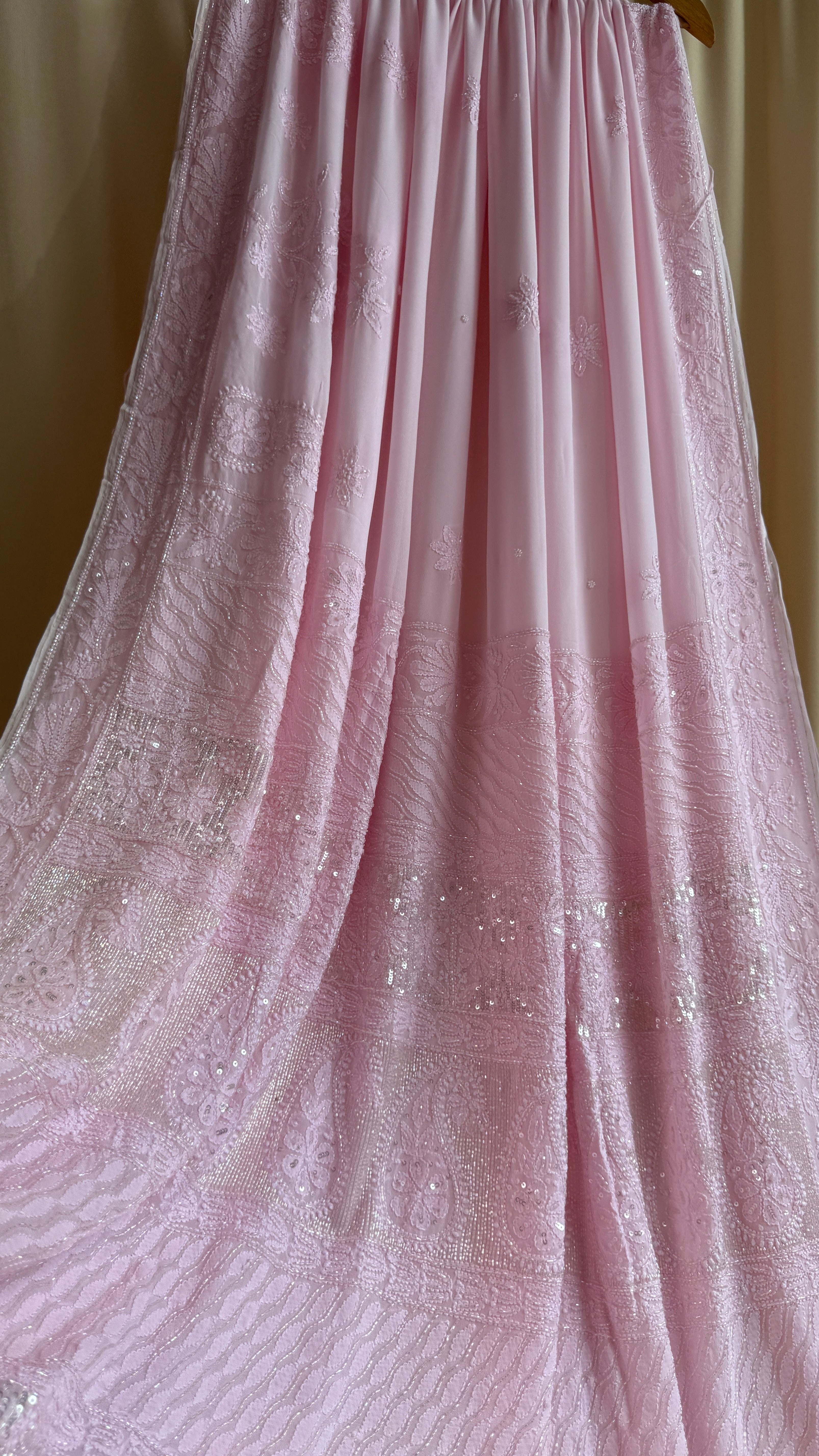 Viscose Chikankari saree with Pearl embellishments - Pink