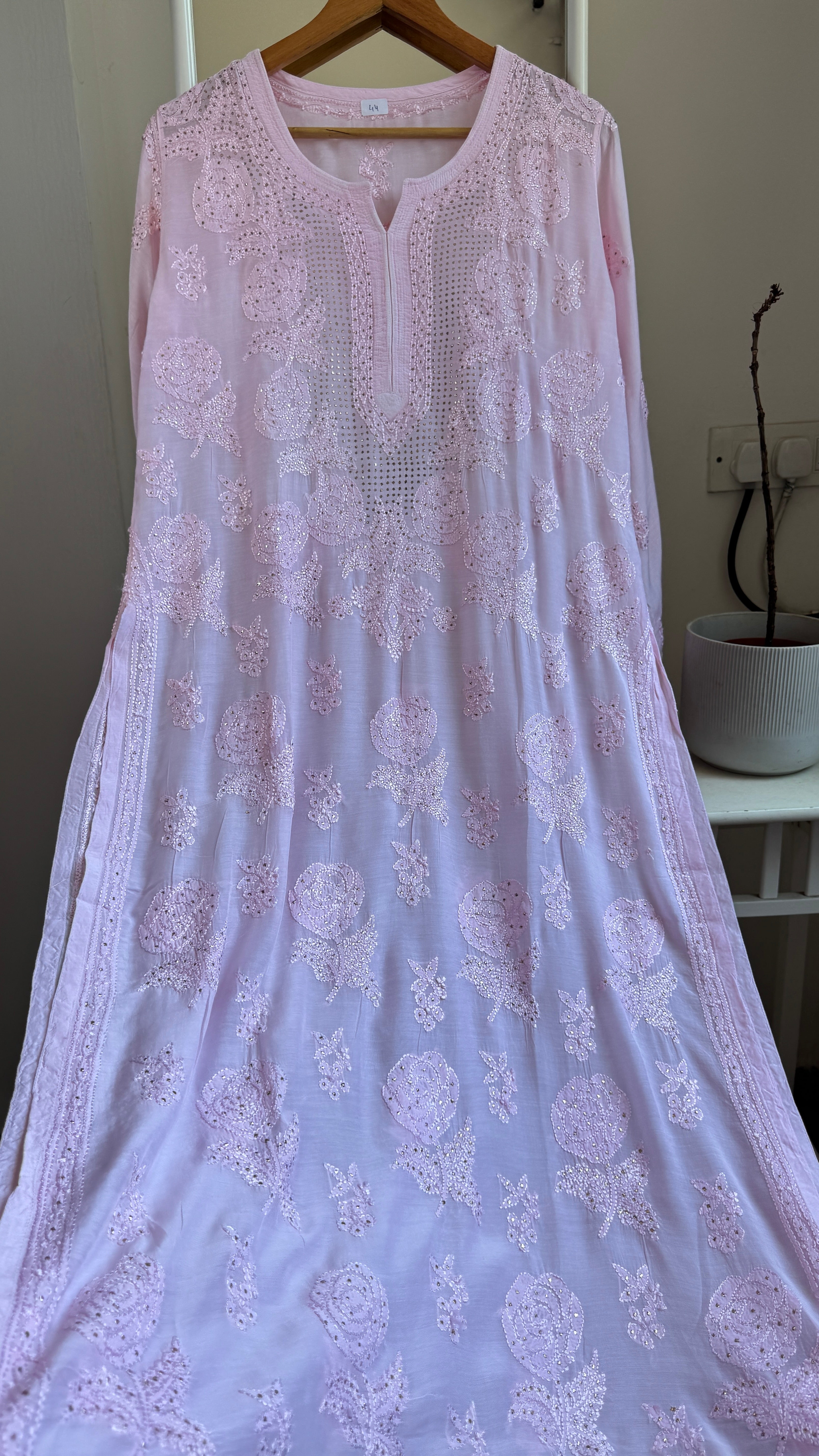 Muslin Chikankari Kurti with Mukaish work - Pink - Aayat Collection