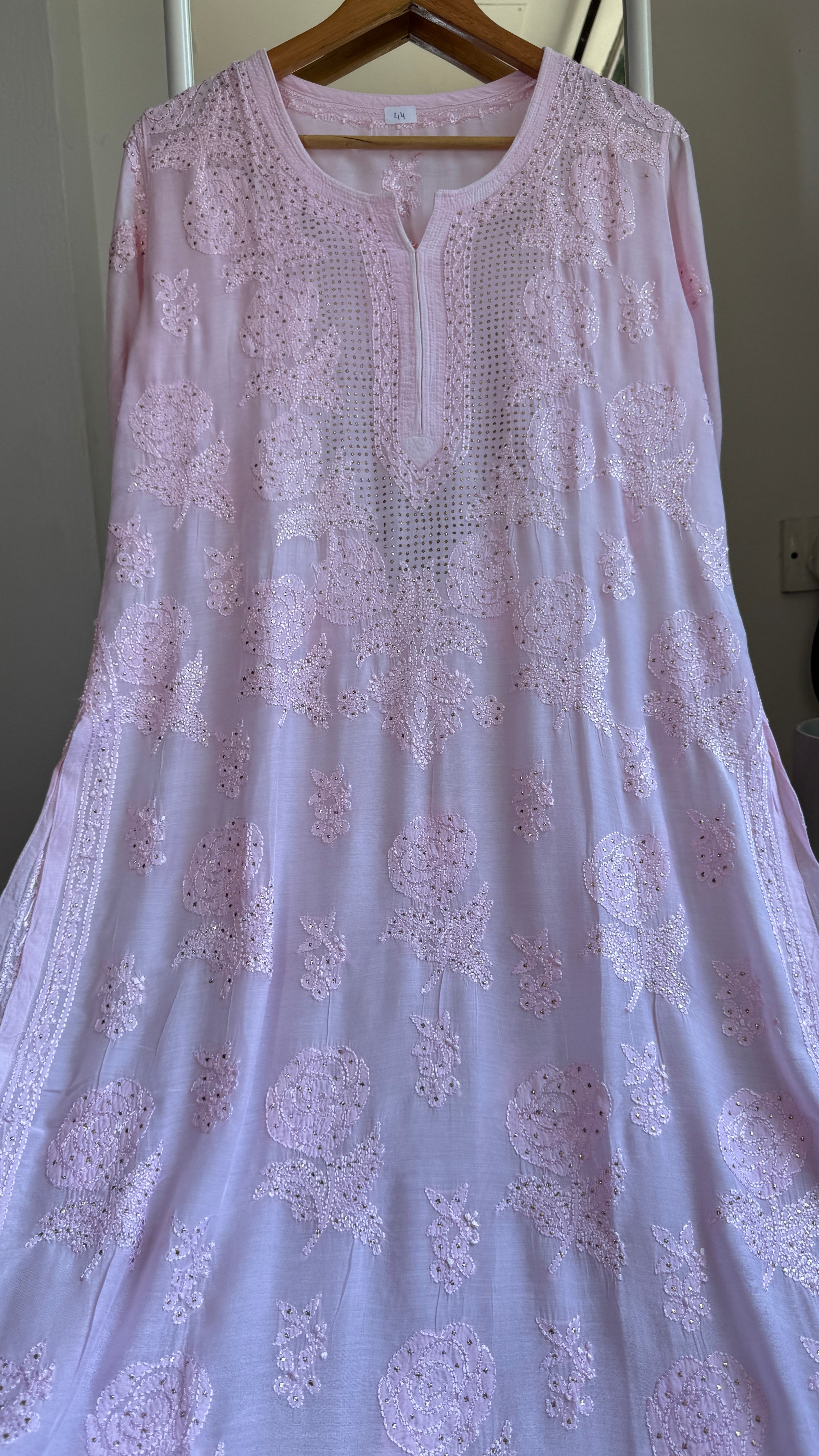 Muslin Chikankari Kurti with Mukaish work - Pink - Aayat Collection