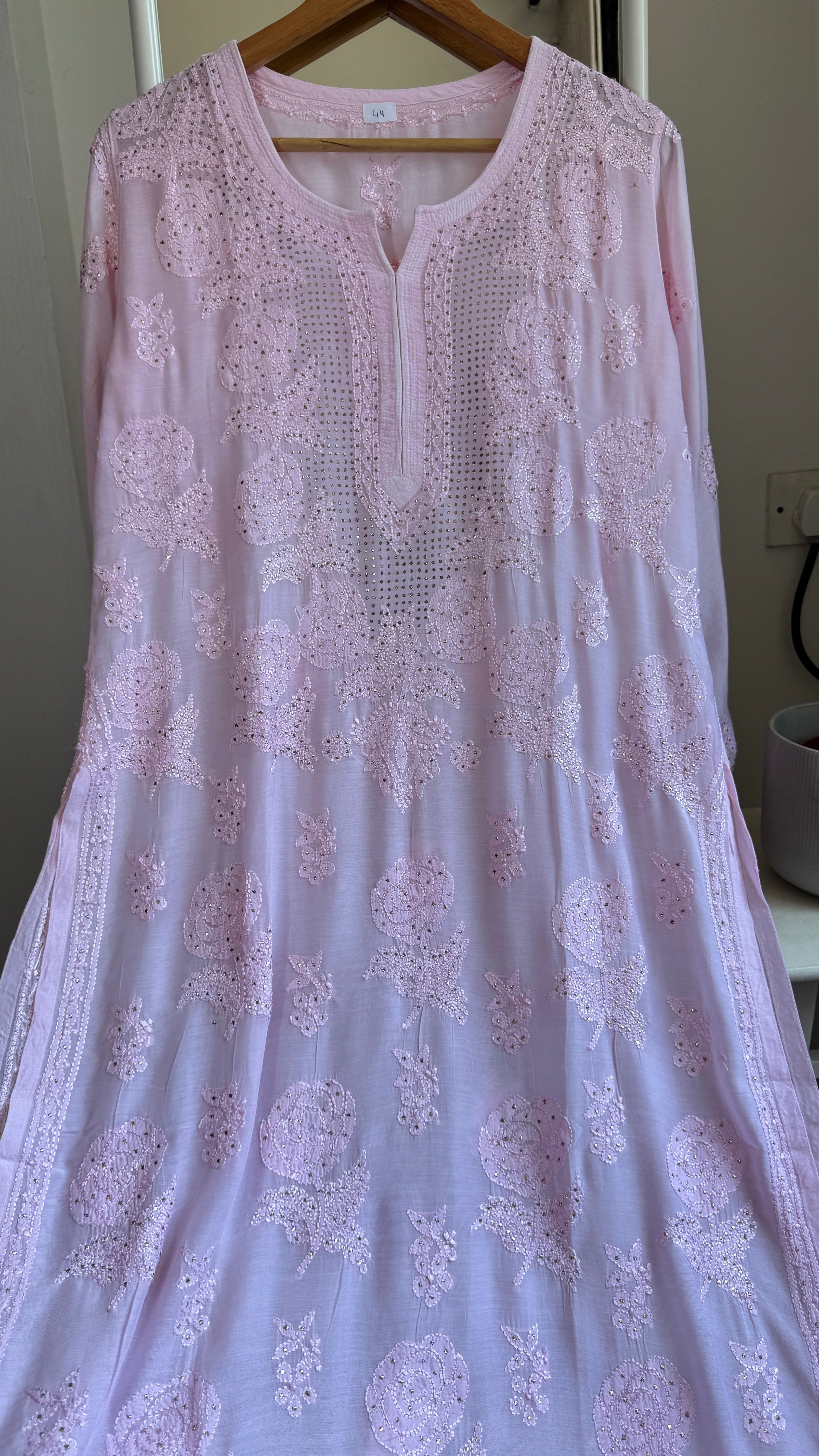 Muslin Chikankari Kurti with Mukaish work - Pink - Aayat Collection