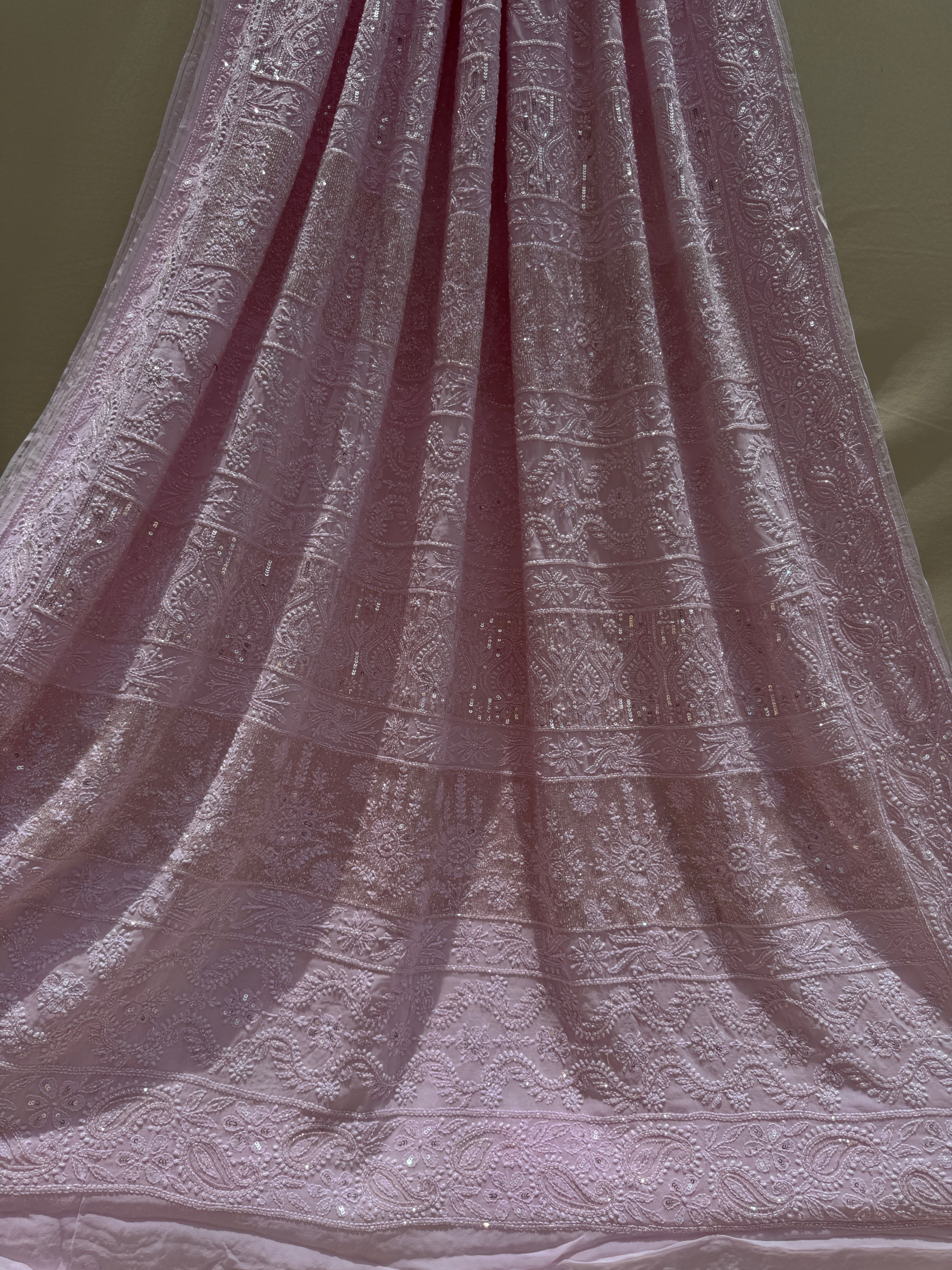 Viscose Pink Chikankari saree with Pearl embellishments ARIAA CHIKANKARI 