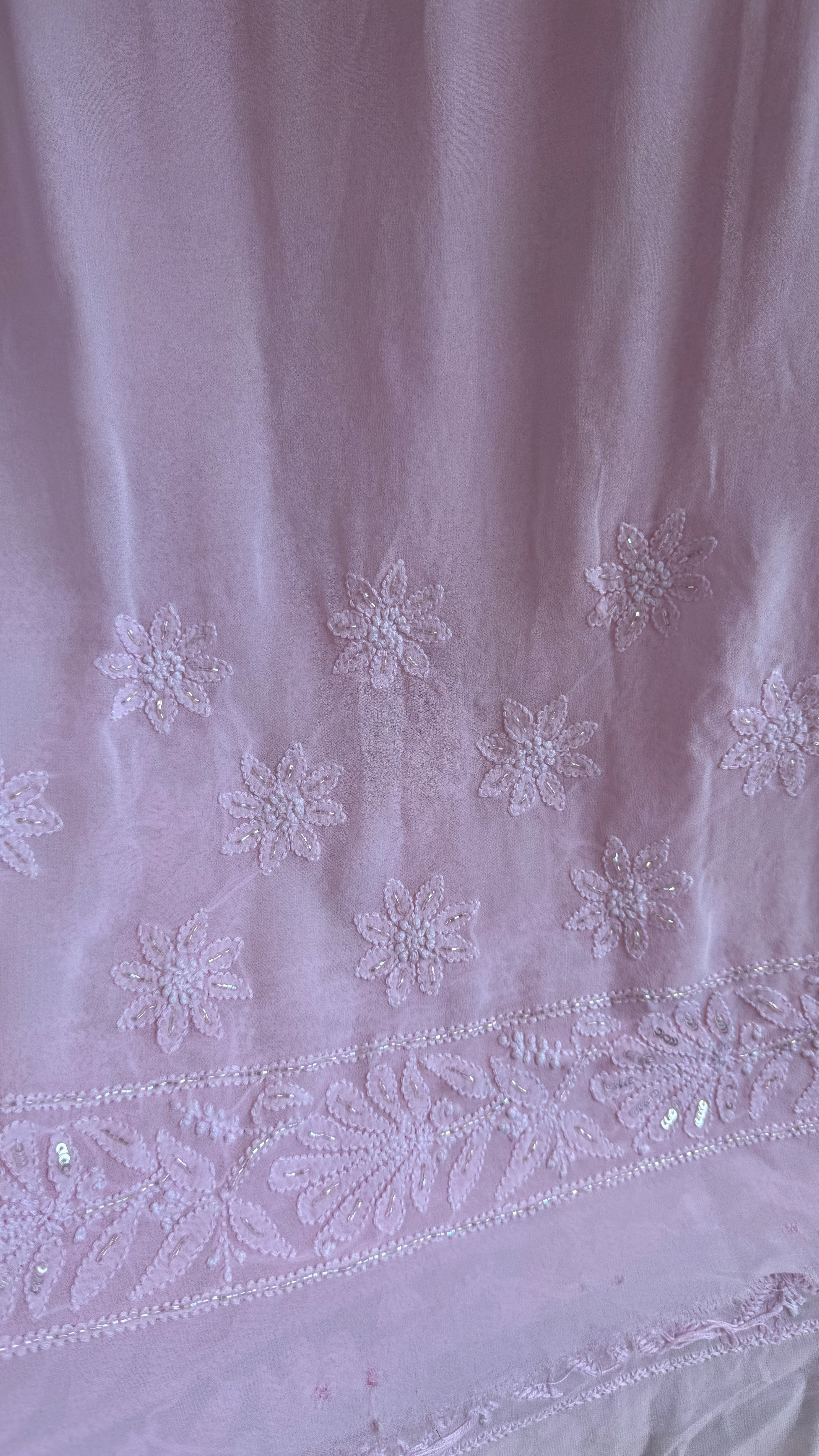 Viscose Chikankari saree with Pearl embellishments - Pink