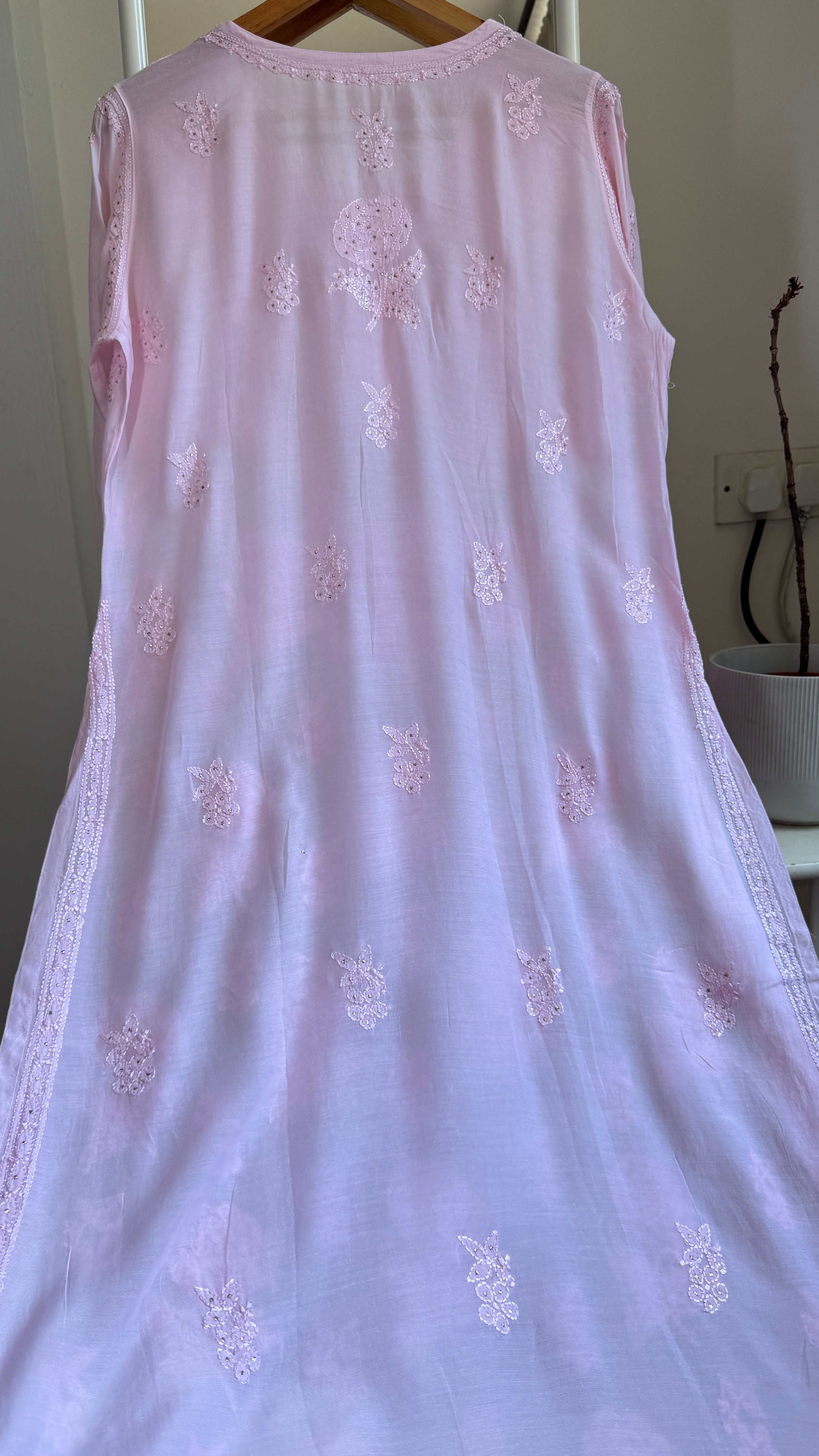 Muslin Chikankari Kurti with Mukaish work - Pink - Aayat Collection
