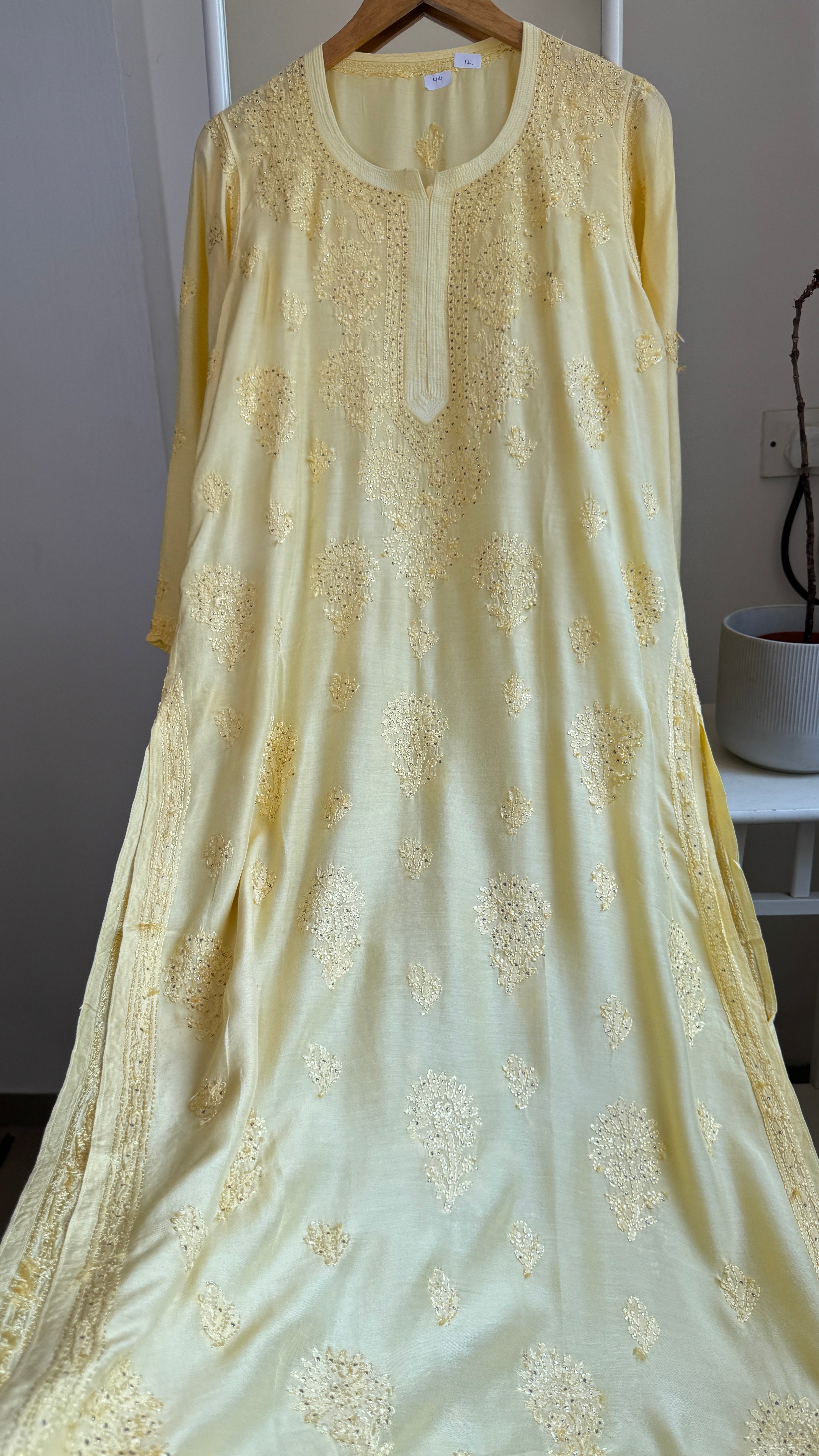Muslin Chikankari Kurti with Mukaish work - Cream Yellow - Aayat Collection