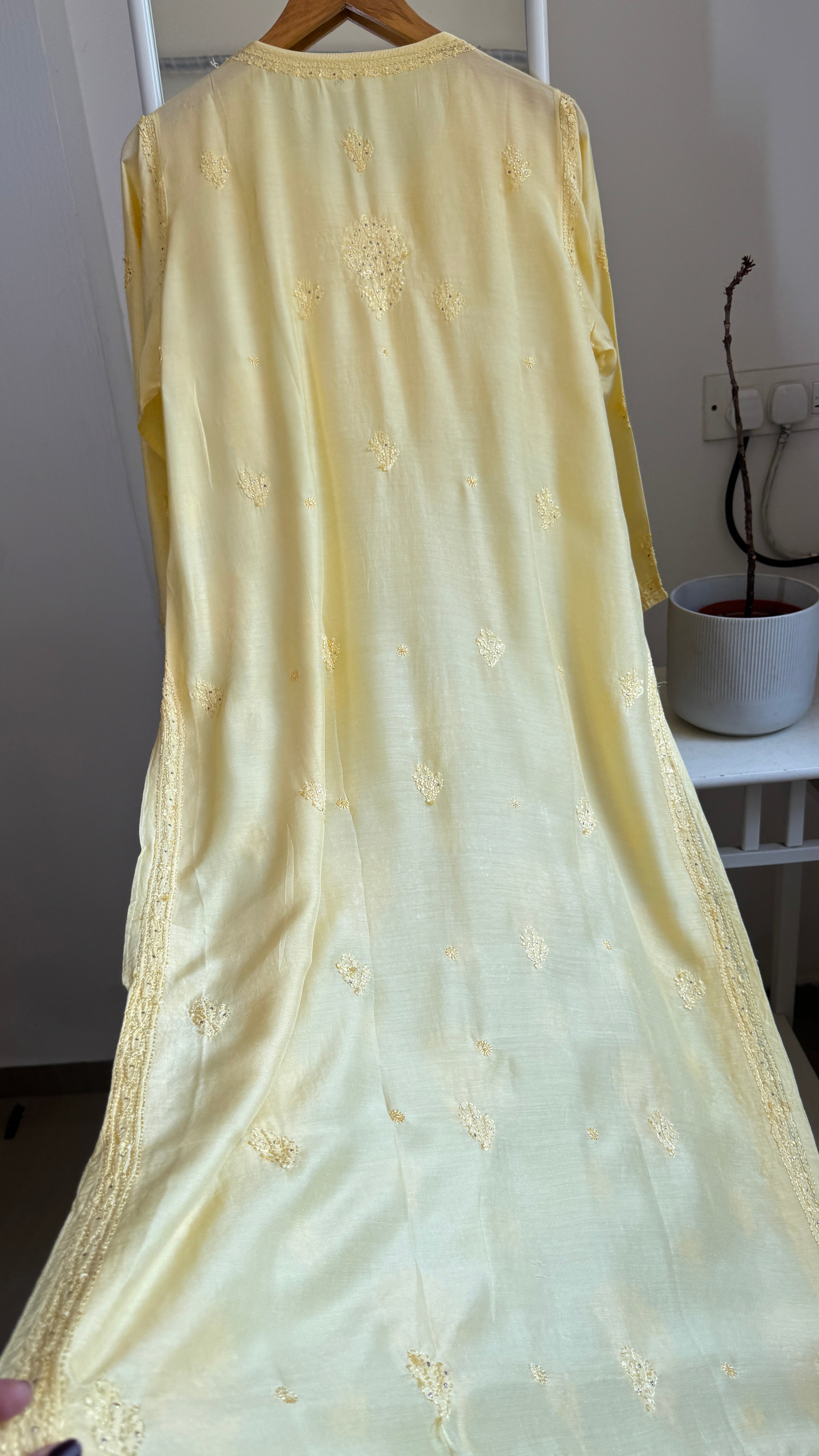 Muslin Chikankari Kurti with Mukaish work - Cream Yellow - Aayat Collection
