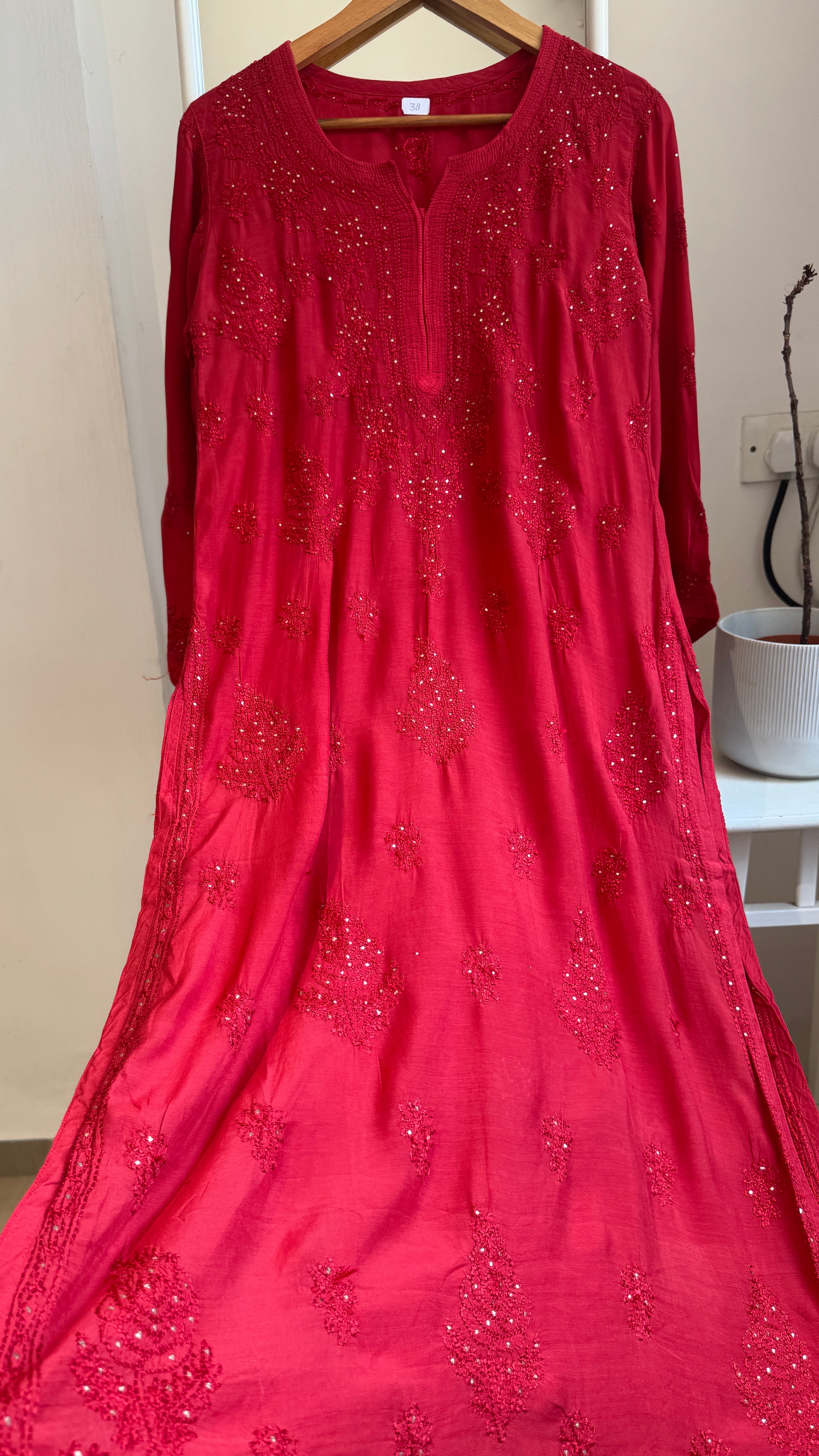 Muslin Chikankari Kurti with Mukaish work - Red - Aayat Collection