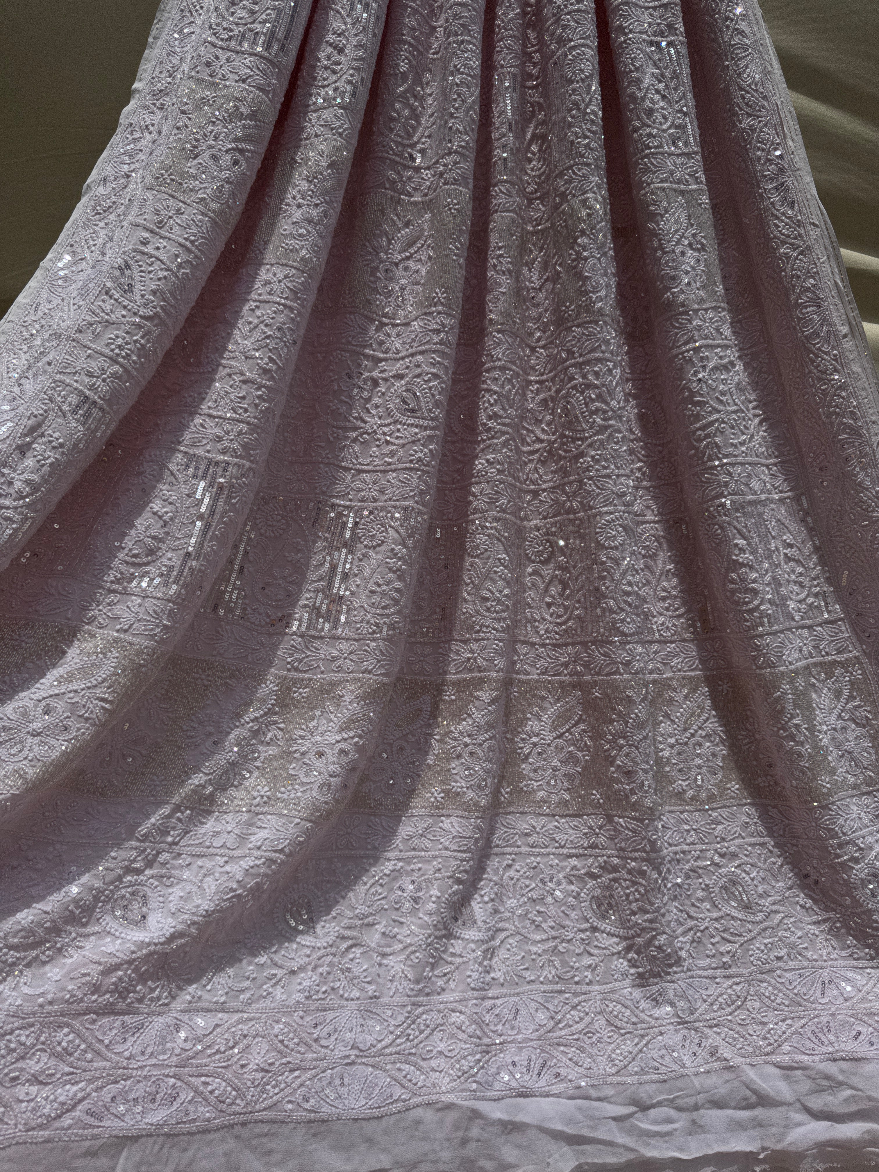 Viscose Baby Pink Chikankari saree with Pearl embellishments ARIAA CHIKANKARI 