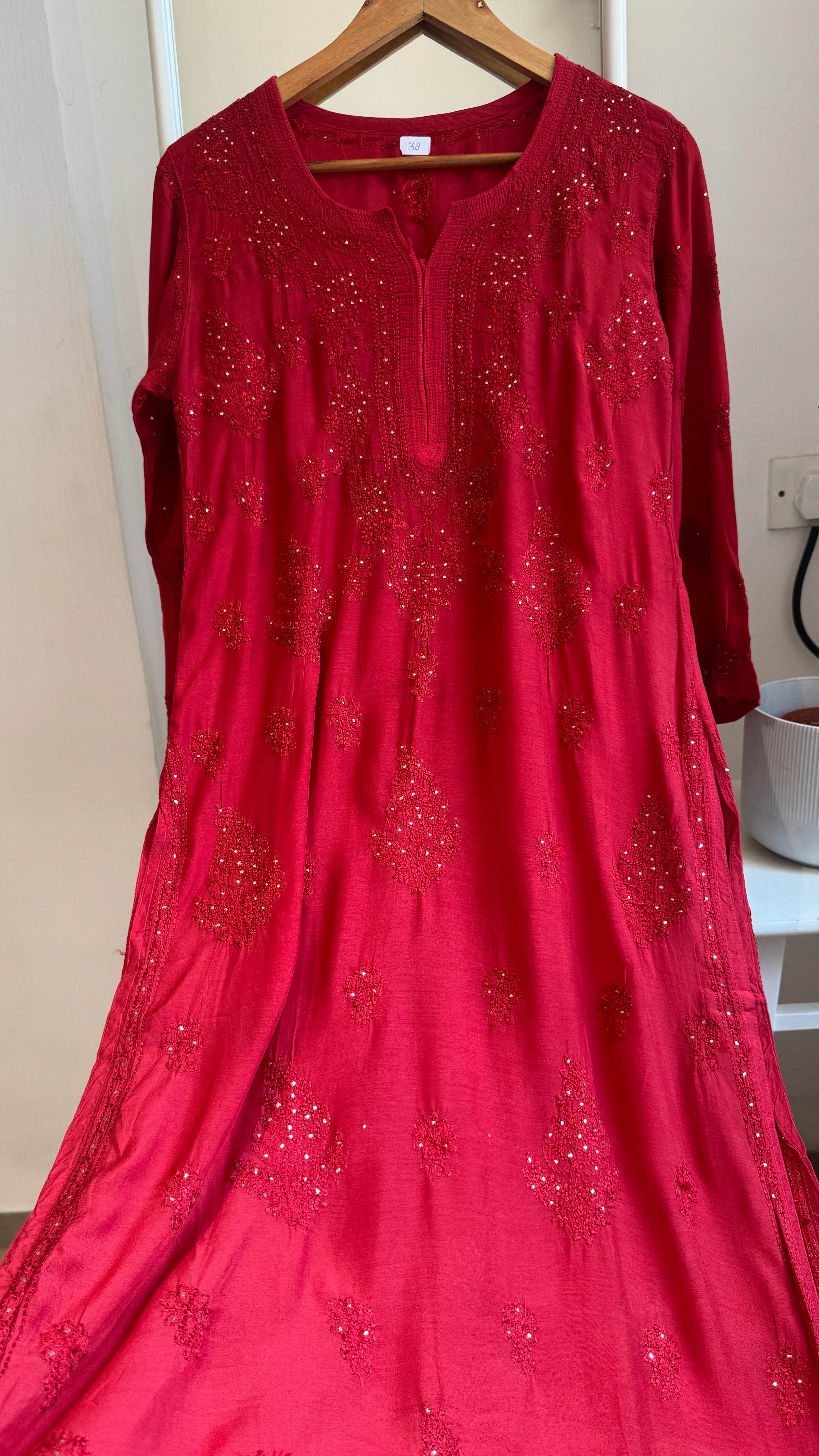 Muslin Chikankari Kurti with Mukaish work - Red - Aayat Collection