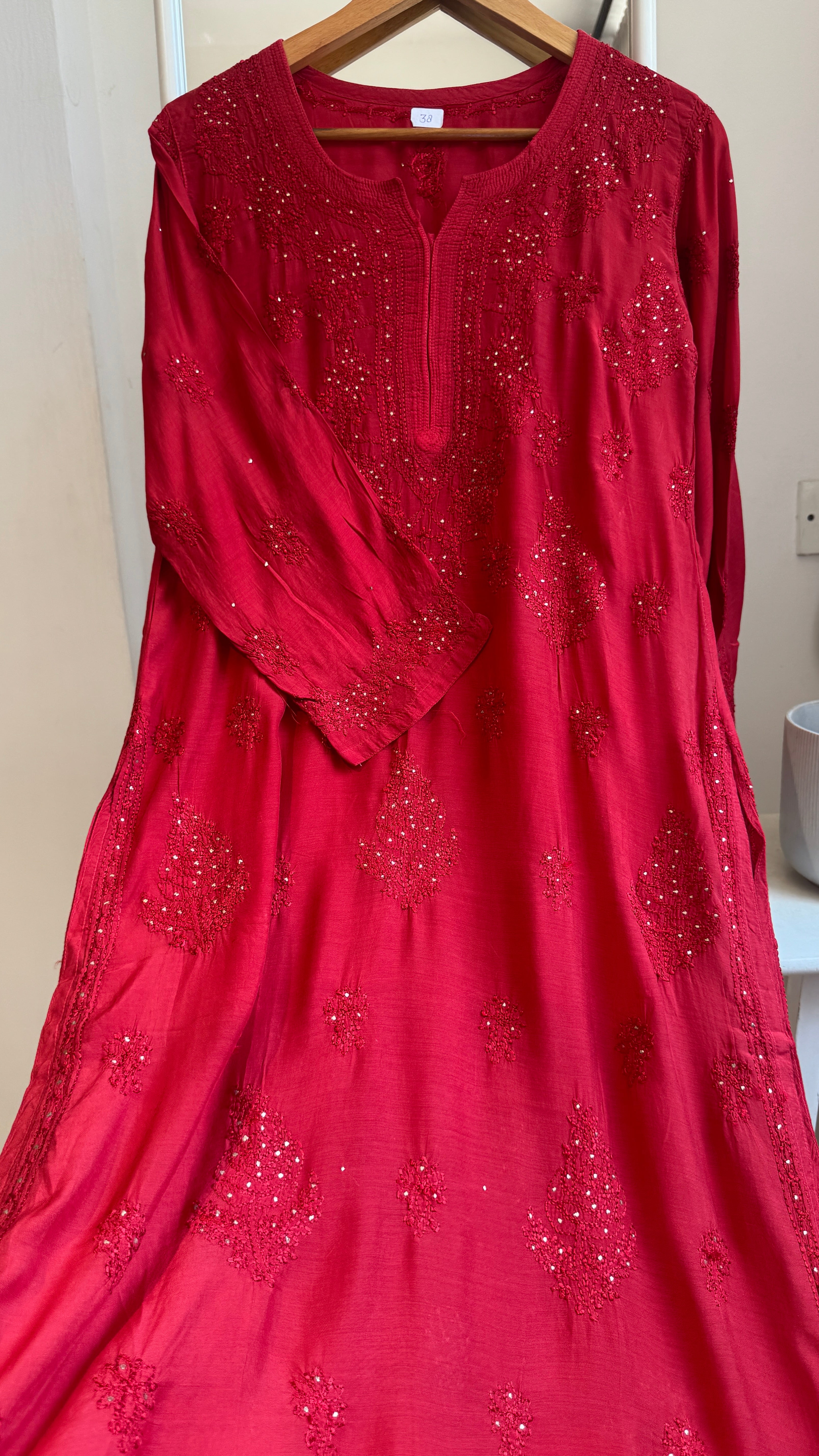 Muslin Chikankari Kurti with Mukaish work - Red - Aayat Collection