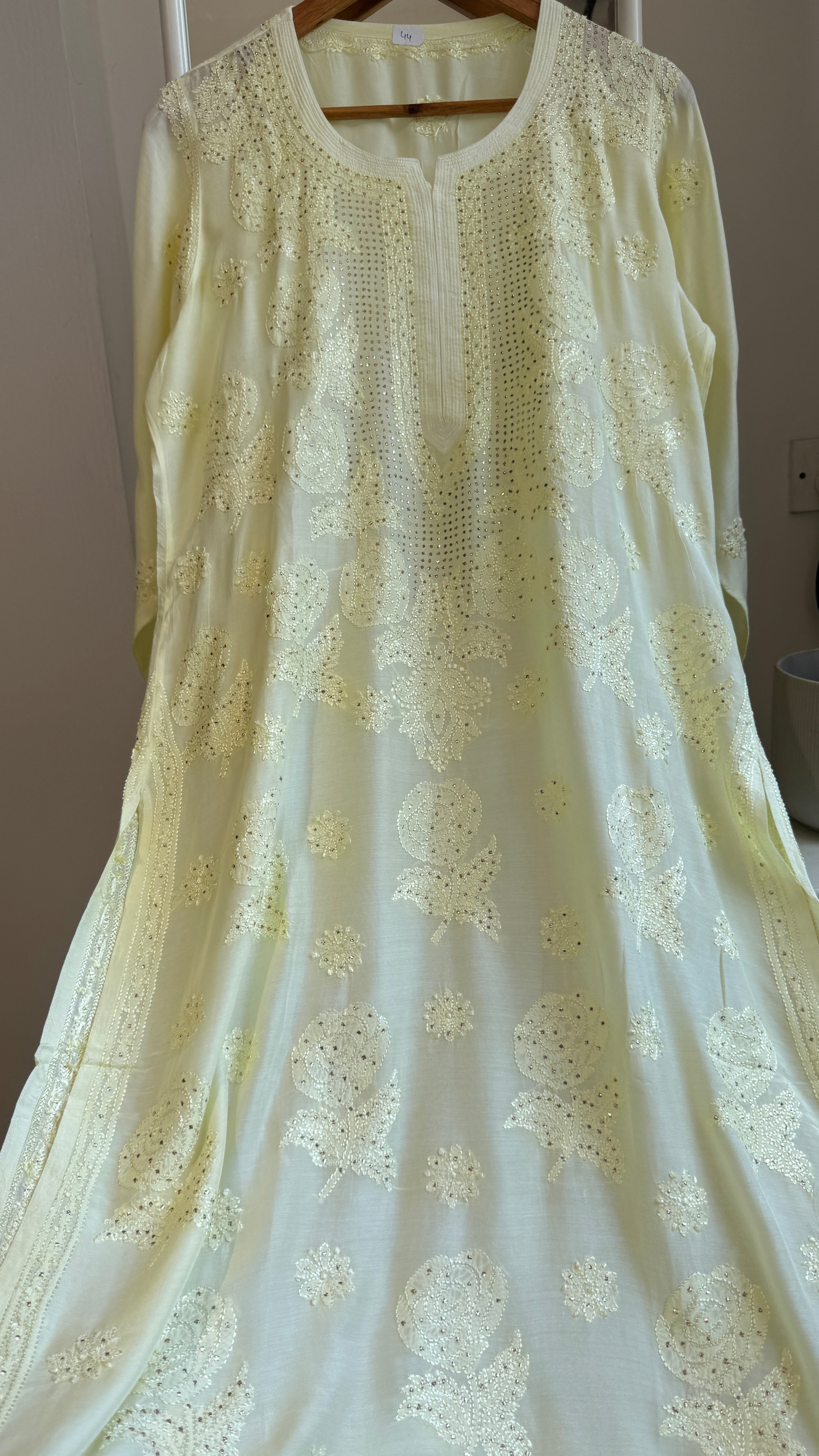 Muslin Chikankari Kurti with Mukaish work - Lemon Yellow - Aayat Collection