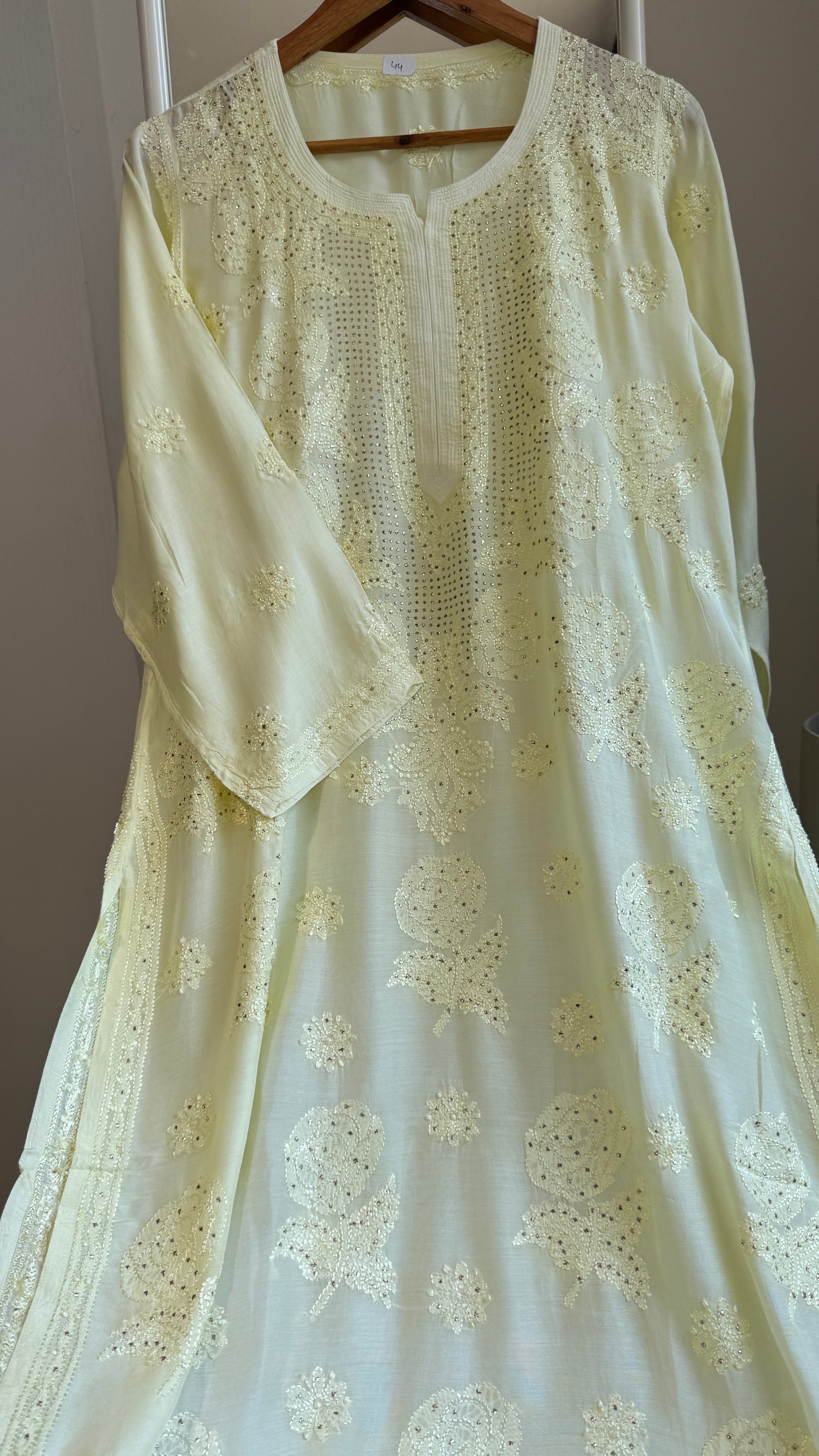 Muslin Chikankari Kurti with Mukaish work - Lemon Yellow - Aayat Collection