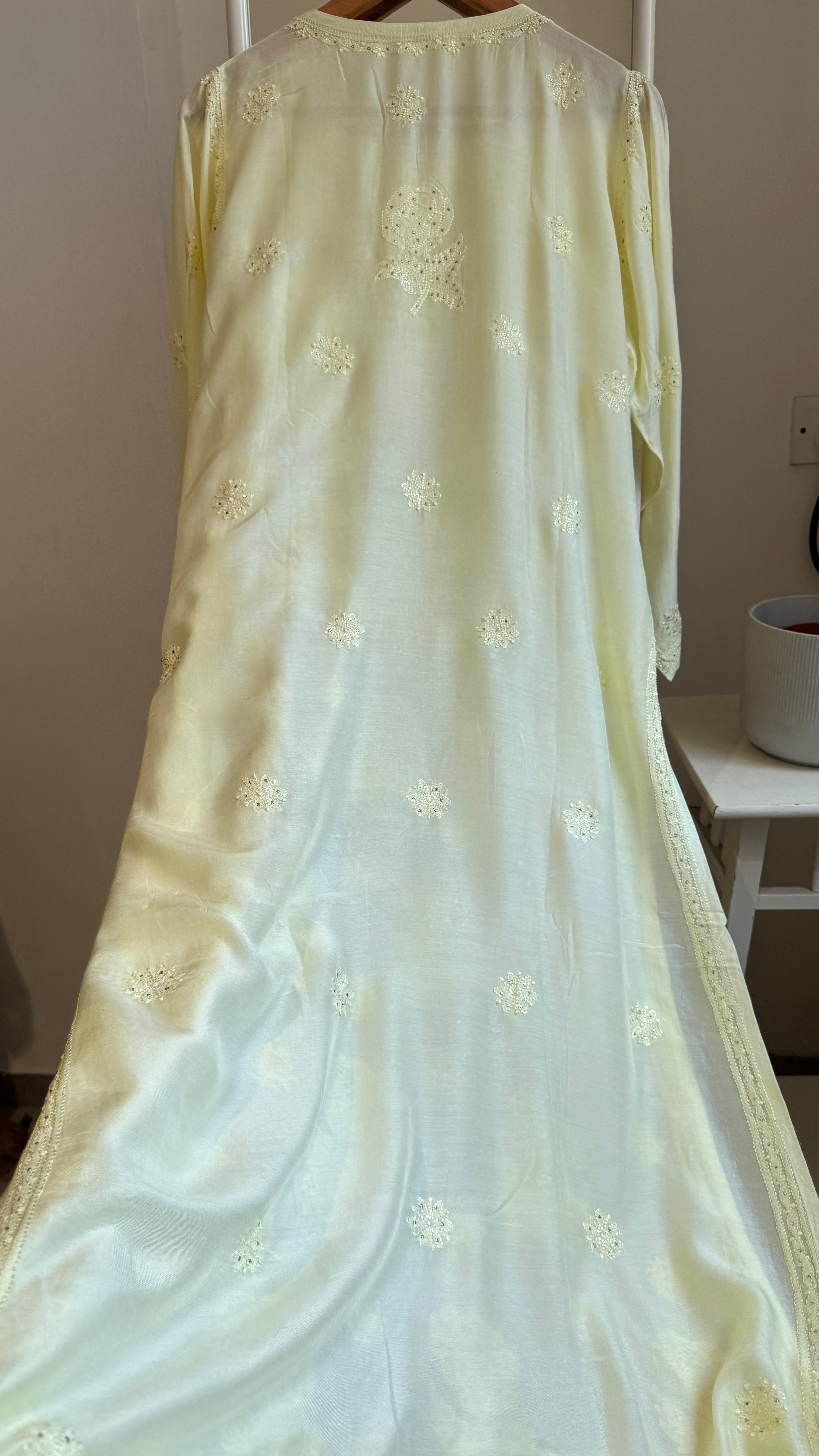 Muslin Chikankari Kurti with Mukaish work - Lemon Yellow - Aayat Collection
