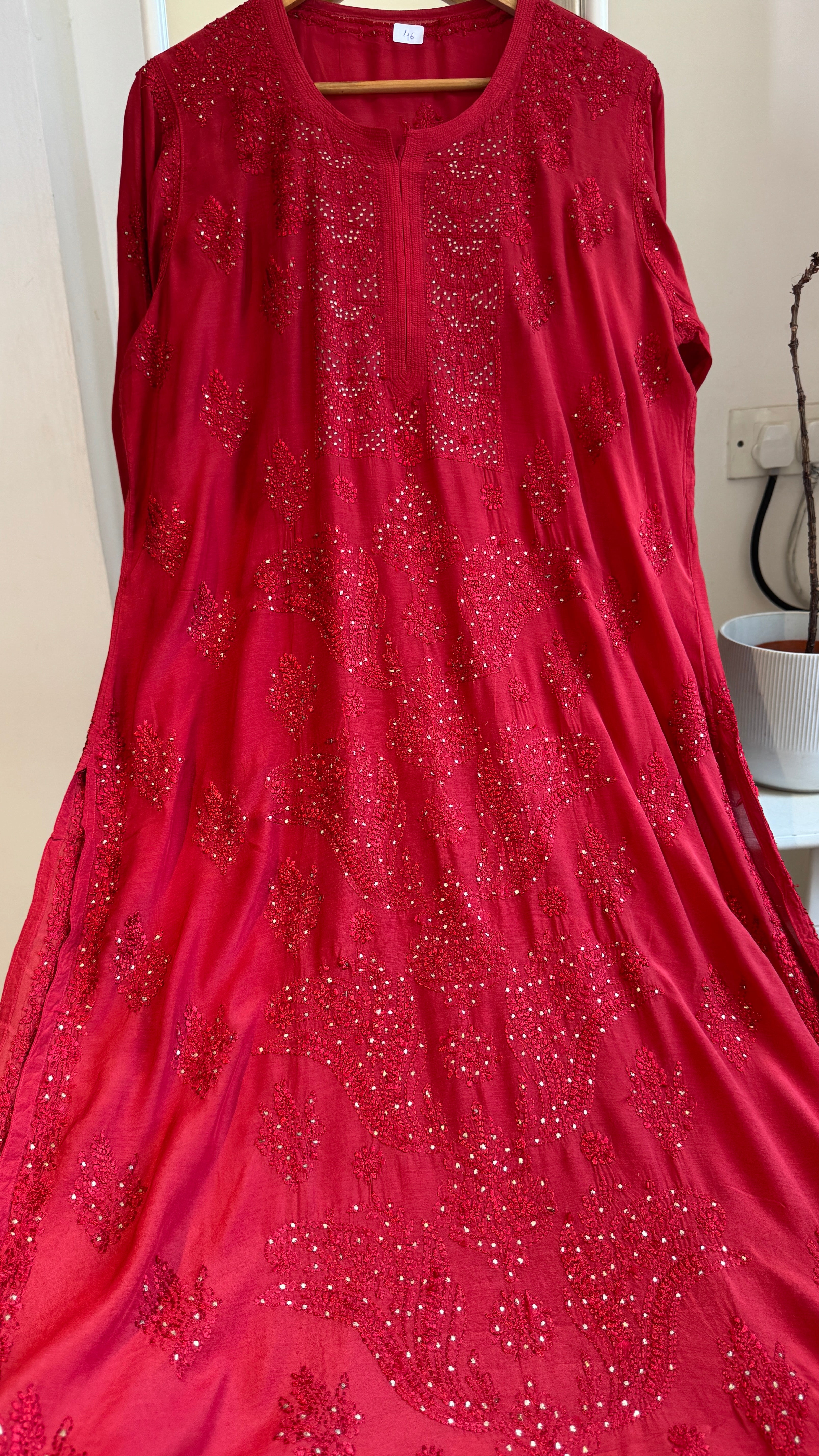 Muslin Chikankari Kurti with Mukaish work - Red - Aayat Collection
