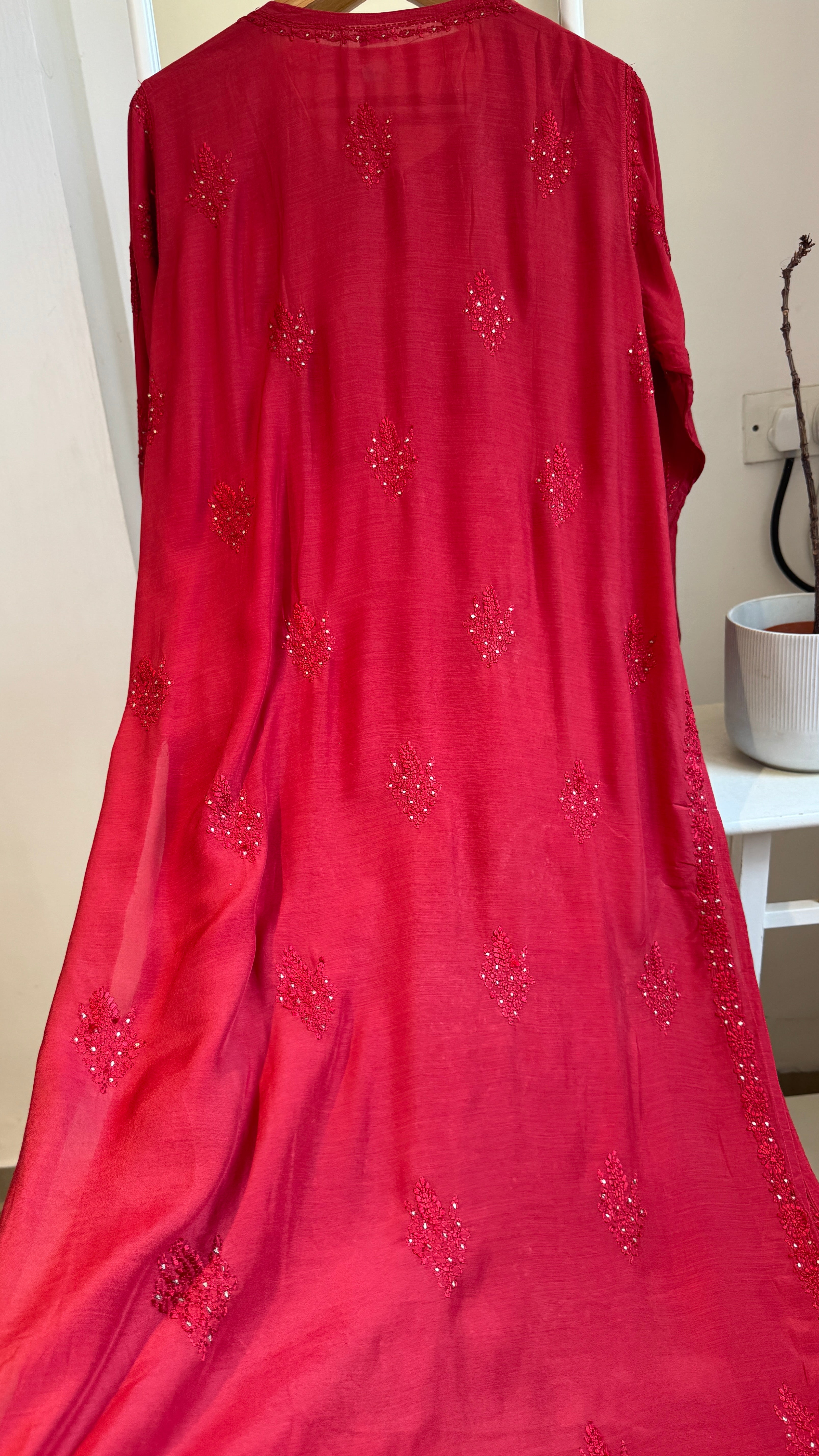 Muslin Chikankari Kurti with Mukaish work - Red - Aayat Collection
