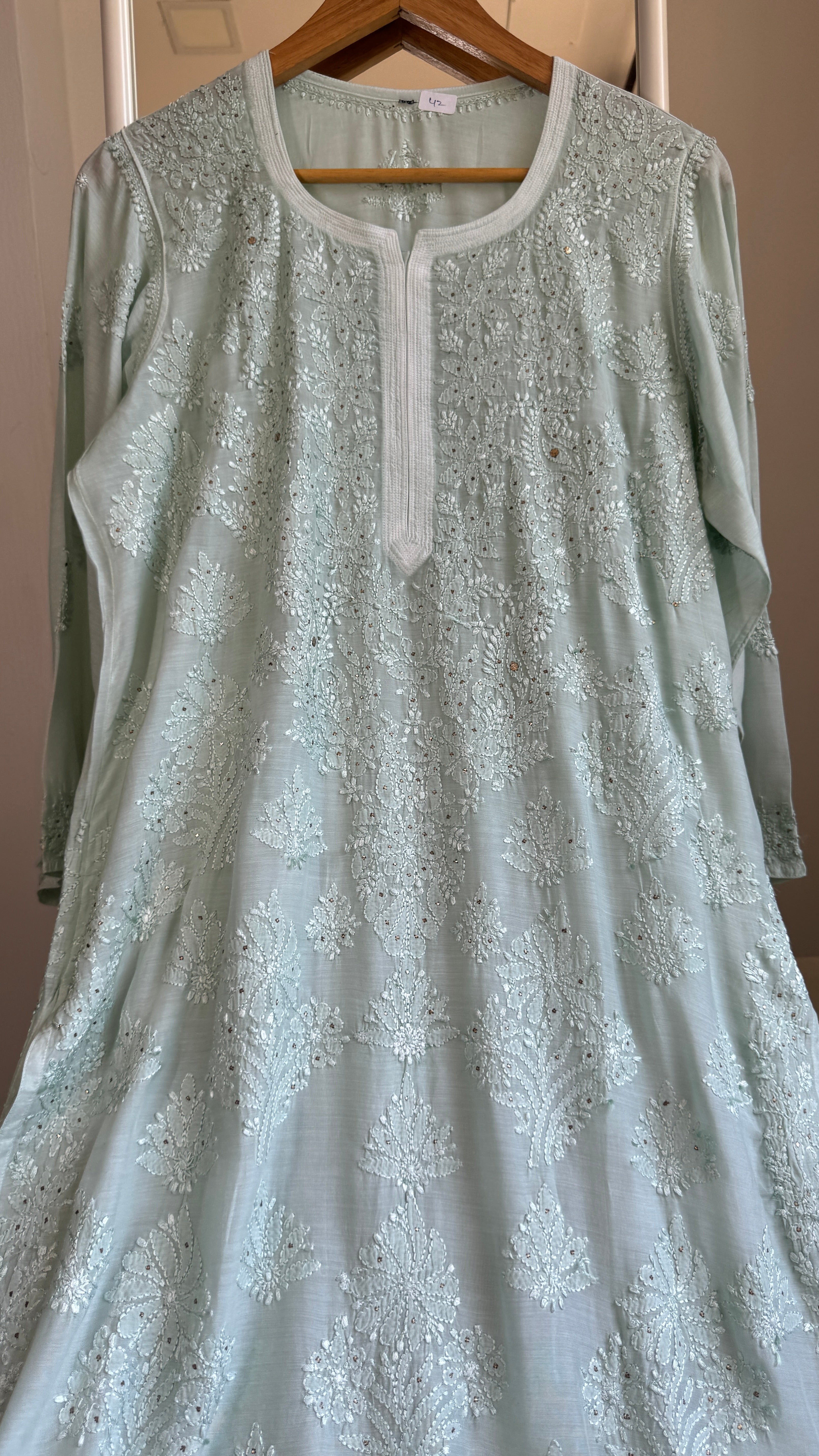 Muslin Chikankari Kurti with Mukaish work - Pistachio Green - Aayat Collection