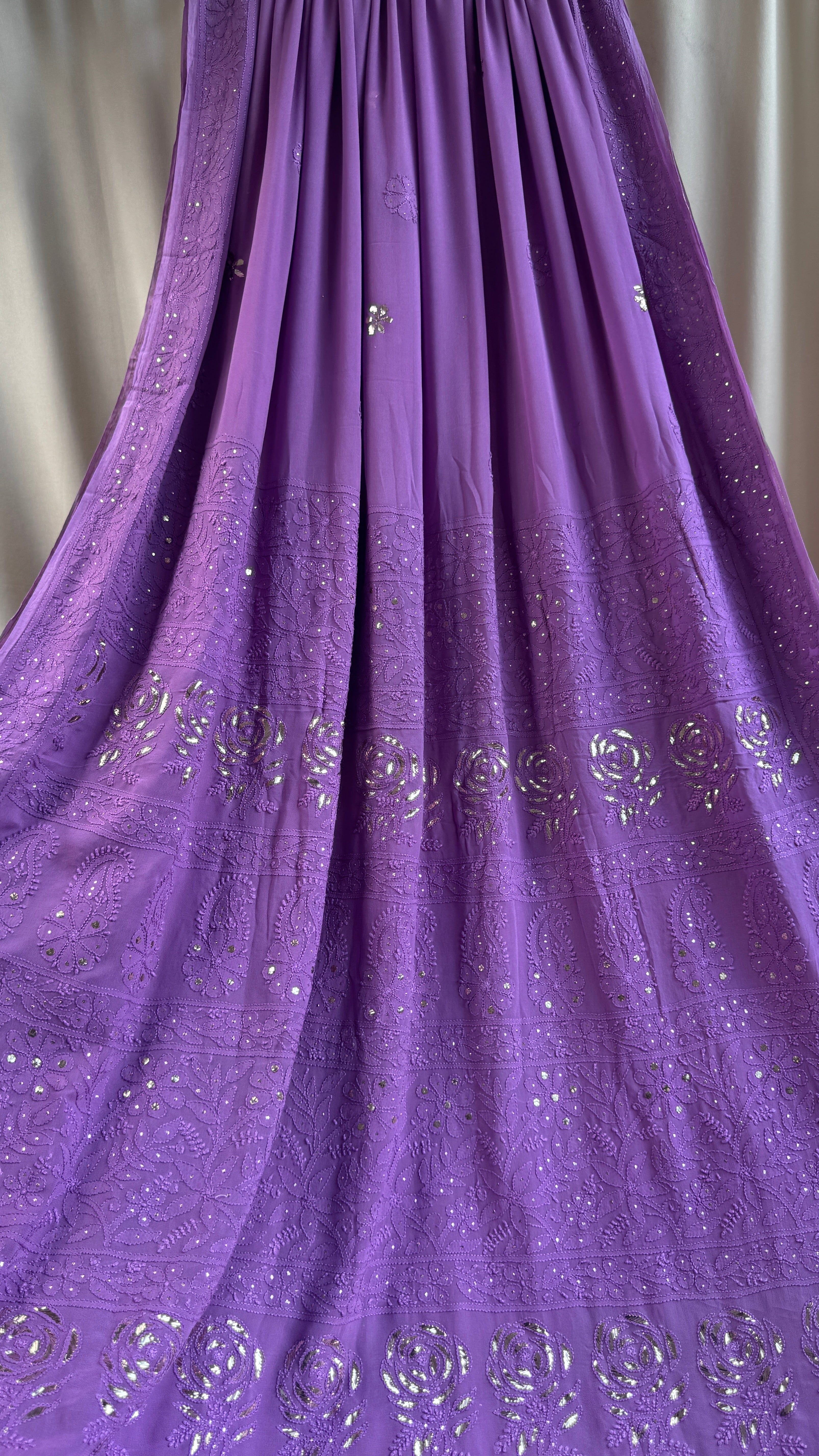 Viscose Plum Mauve Chikankari saree with Mukaish Work